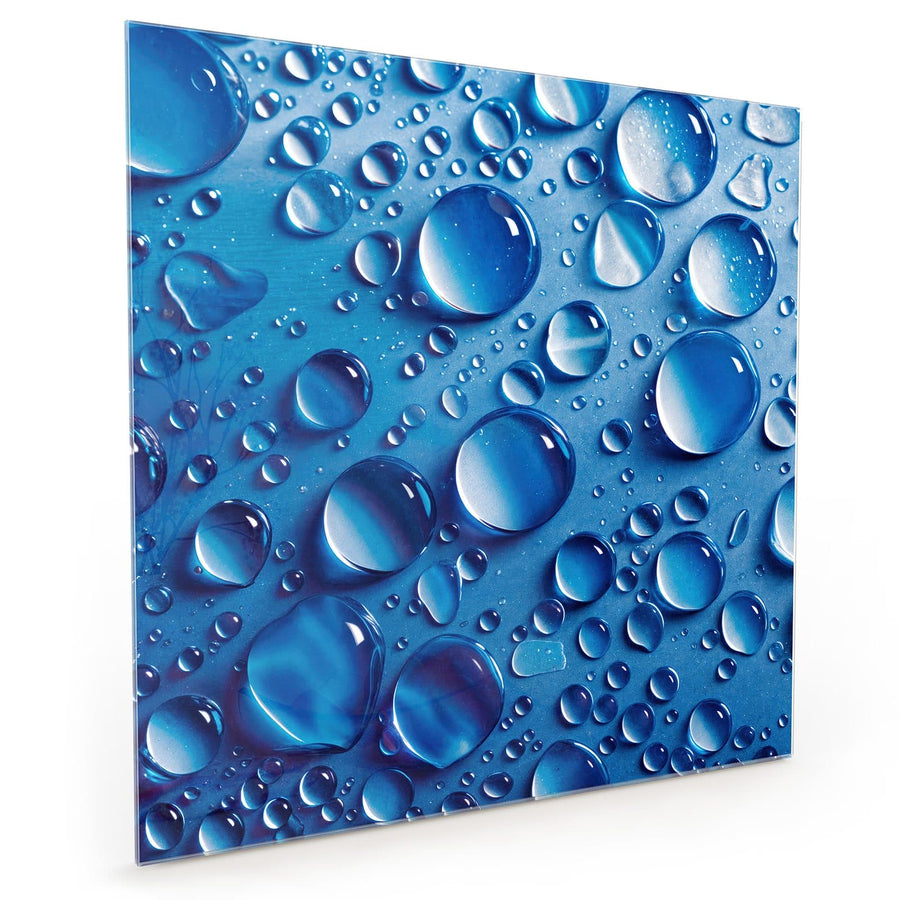 Maße Küchenrückwand Tropfen auf Blau aus Glas
