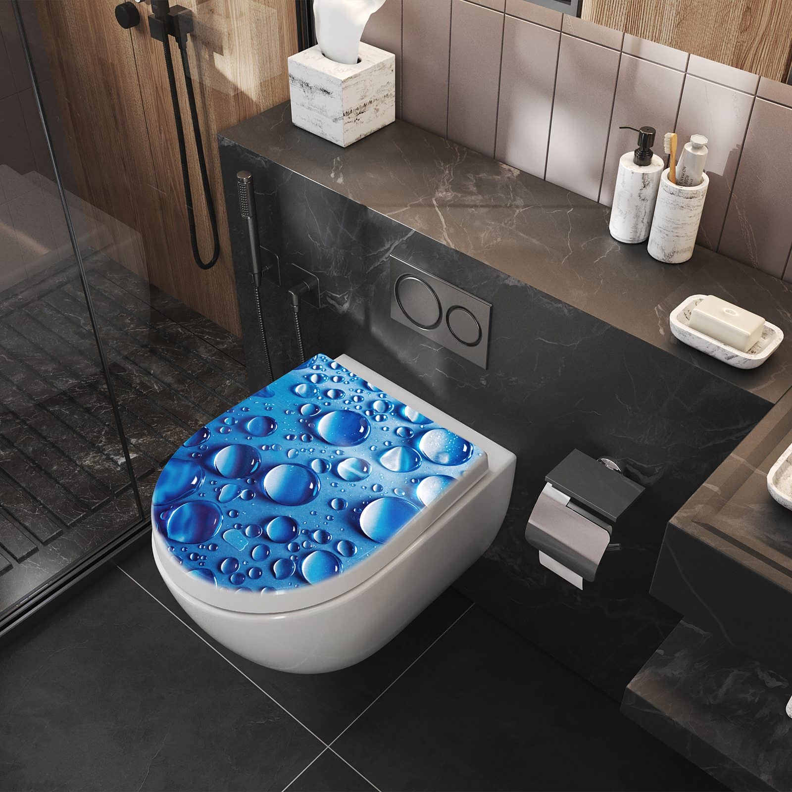 WC-Sitz mit Absenkautomatik Wassertropfen