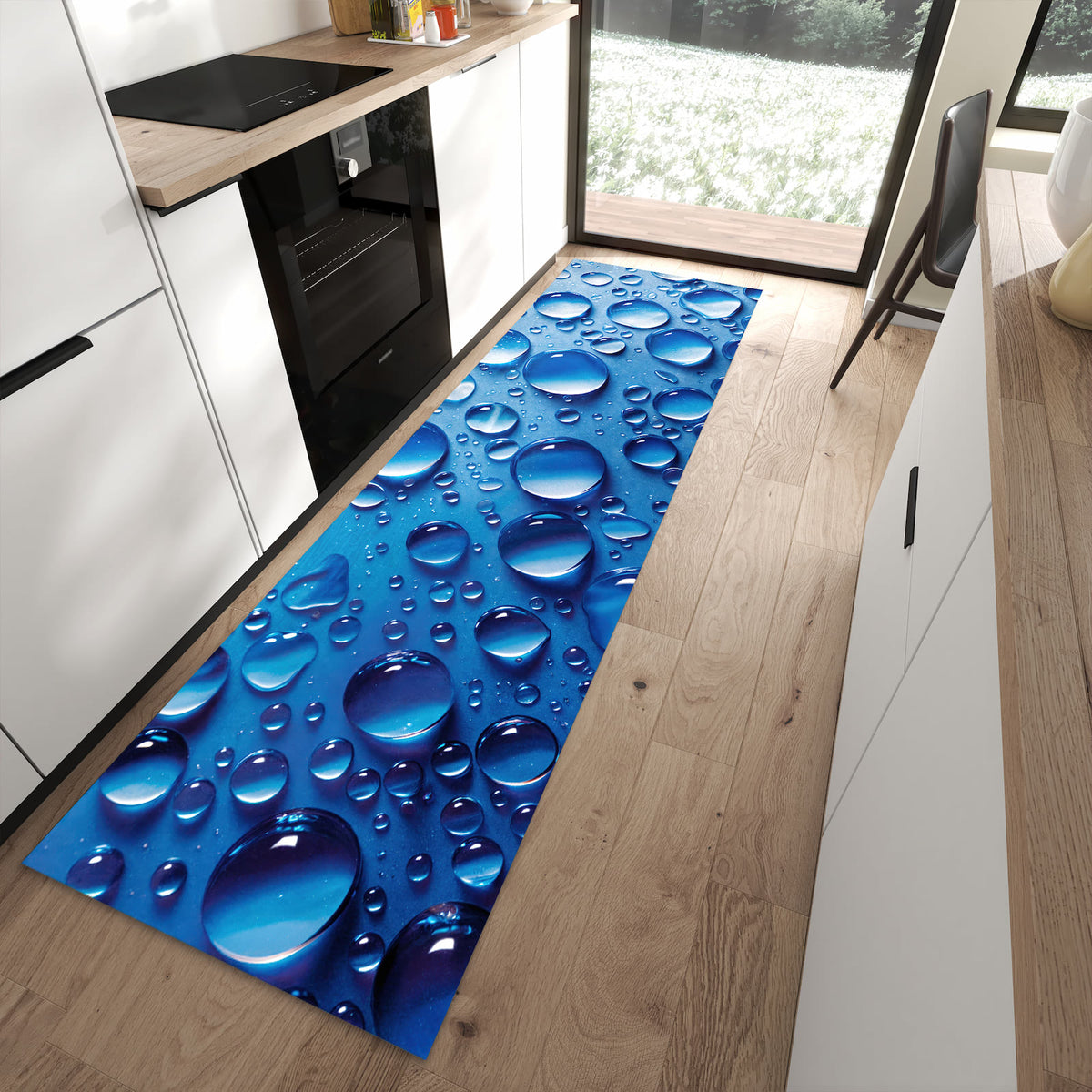 Küchenläufer mit Motiv Wassertropfen für sicheren Stand im Eingangsbereich