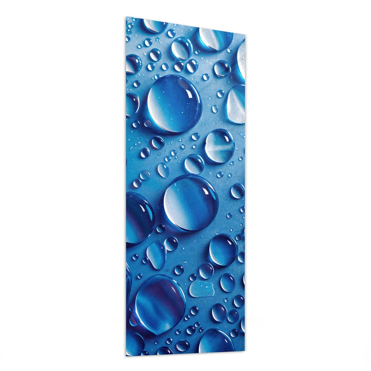 Glasbild Tropfen auf Blau von der Seite, 4 mm Echtglas