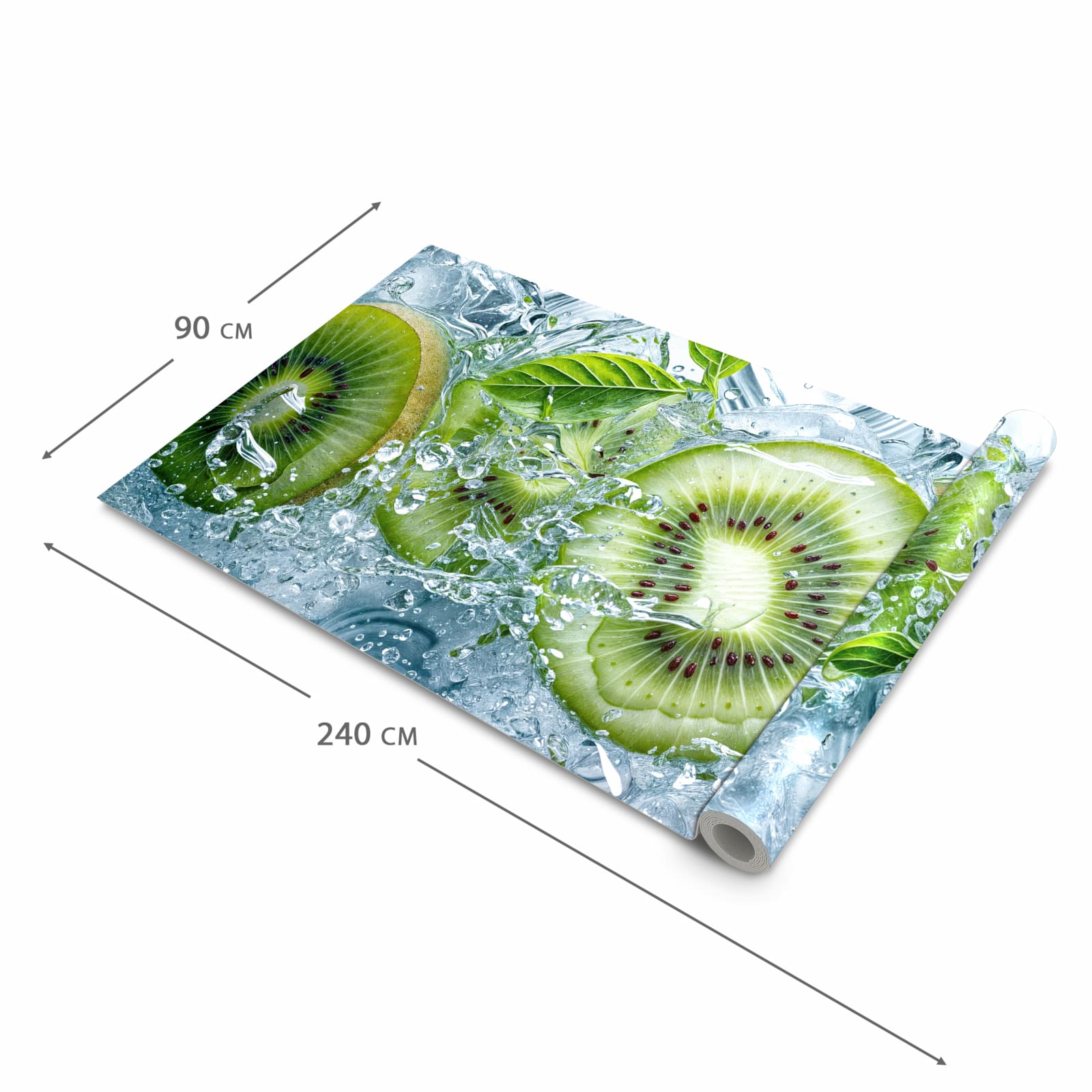 Langlebiger Küchenläufer mit Motiv Frische Kiwi Splashes in der Grösse 90x240 cm