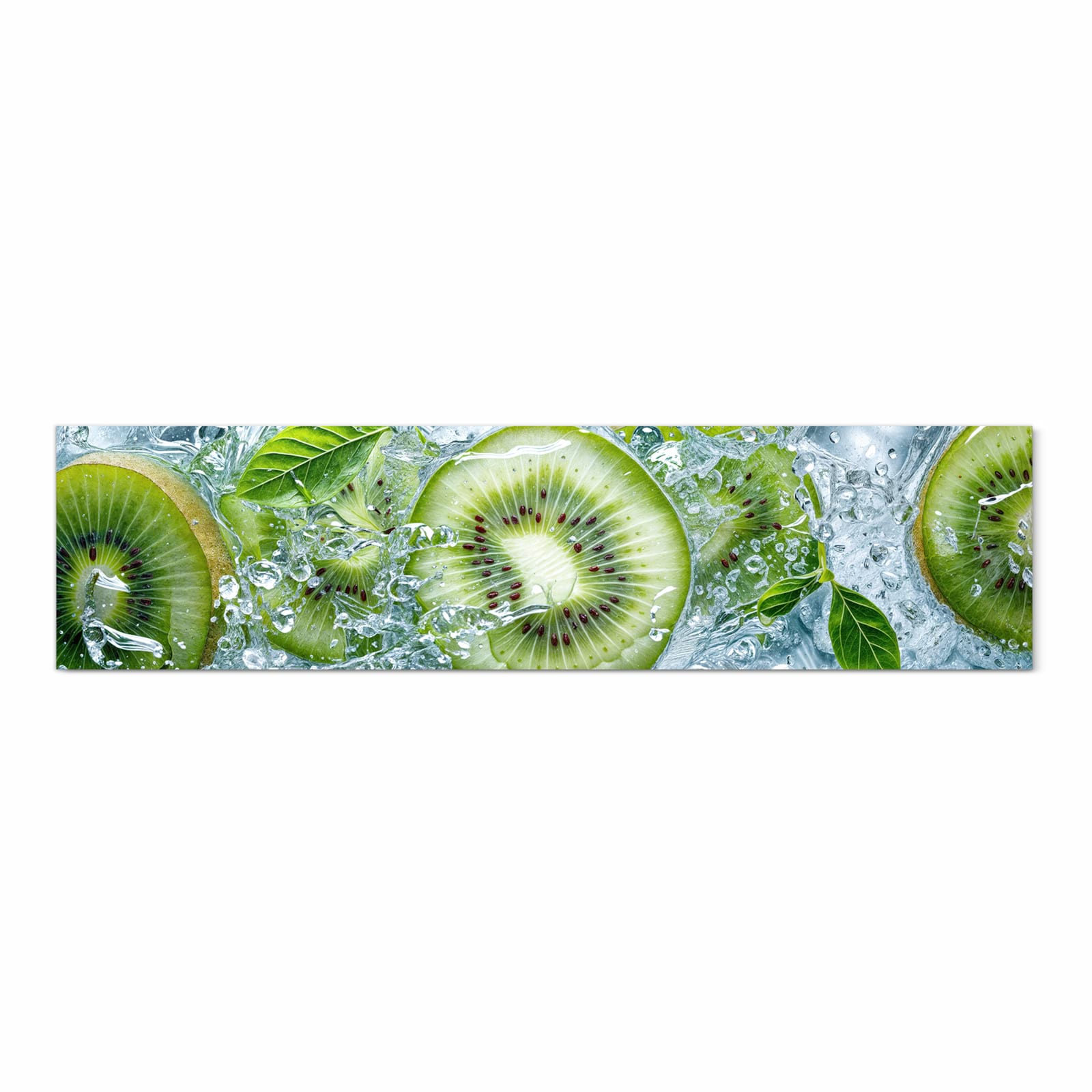 Rutschfester Läufer mit Motiv Frische Kiwi Splashes in Frontansicht für sicheren Stand