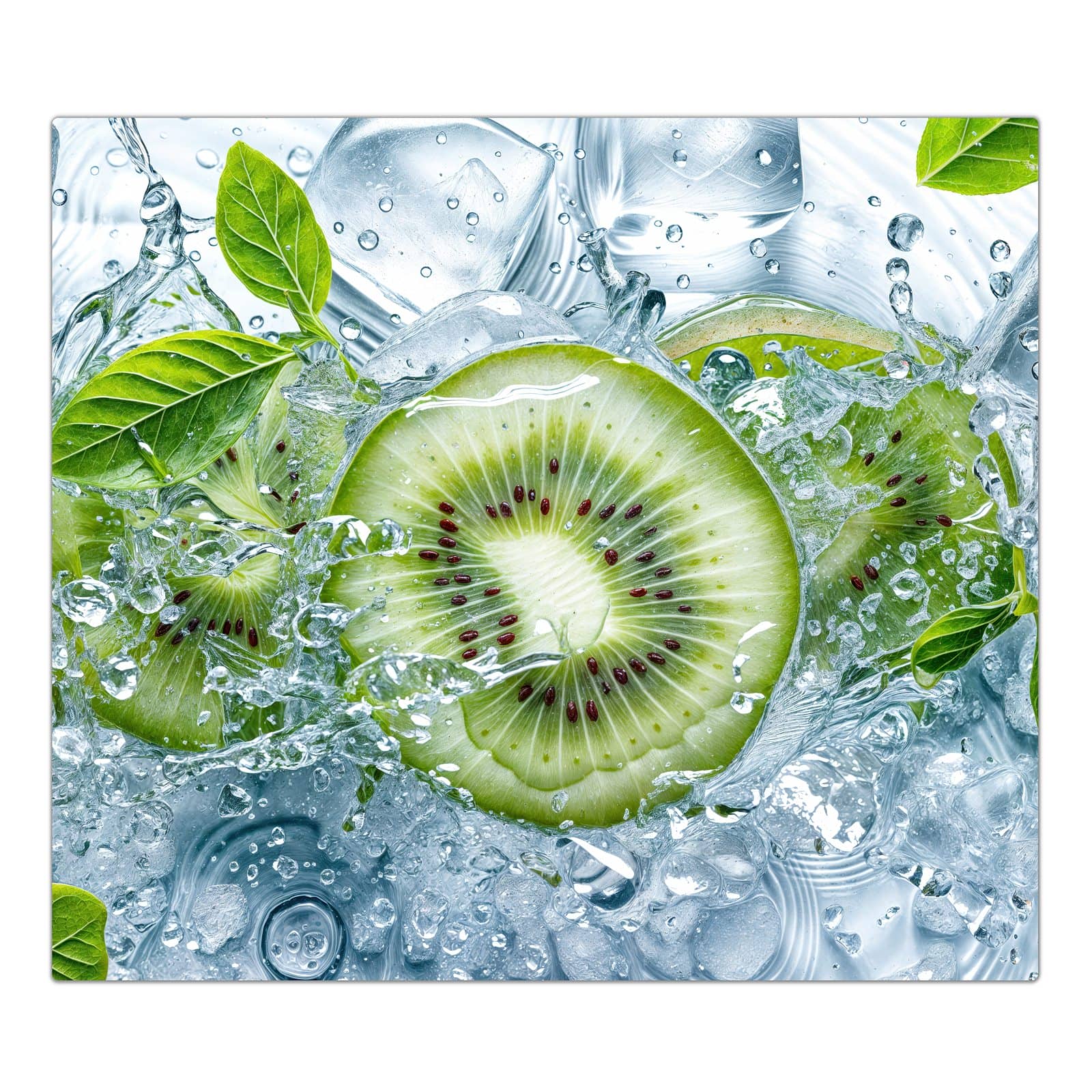 1-teilige Glasabdeckplatte für Ceranfeld mit Frische Kiwi Spritzer-Motiv in der Frontansicht #grösse_1-Teilig (60x52cm)