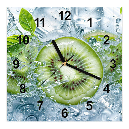 Wanduhr Quadratisch mit dem Motiv Kiwischeiben im Wasser