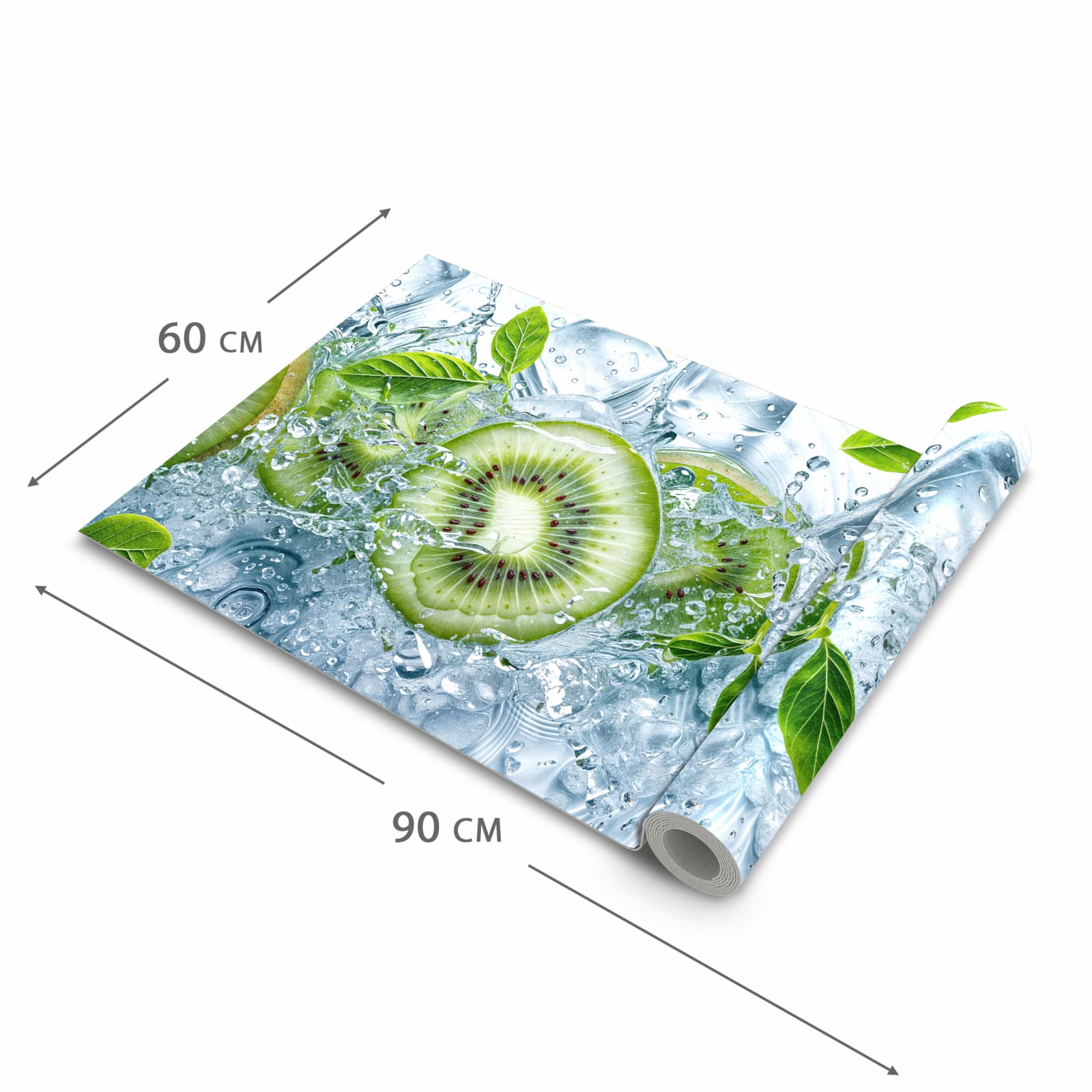 Rutschfester waschbarer Teppich Esstisch mit Motiv Frische Kiwi Splashes in der Grösse 90x240 cm