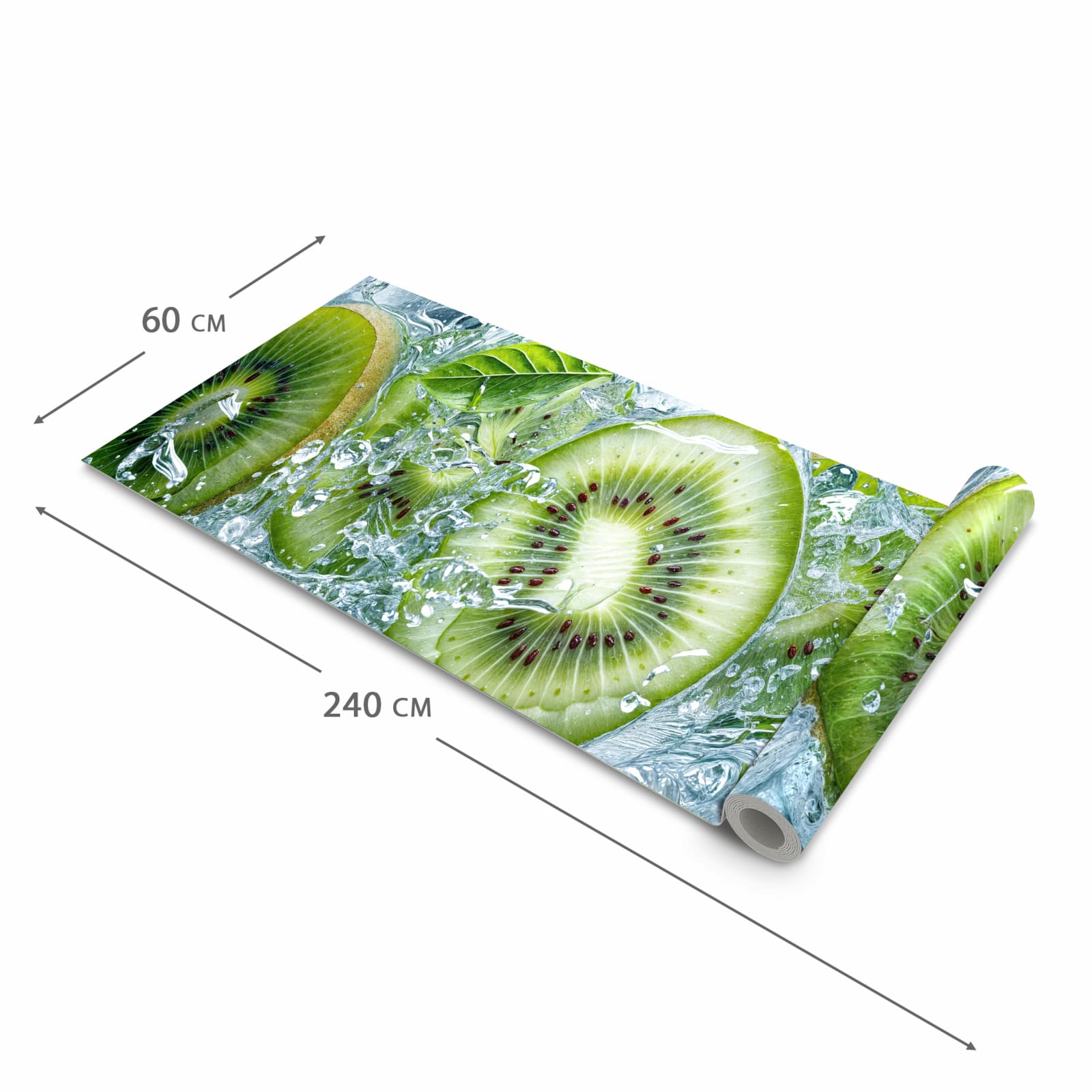 Flacher rutschfester Küchenteppich mit Motiv Frische Kiwi Splashes in der Grösse 90x240 cm