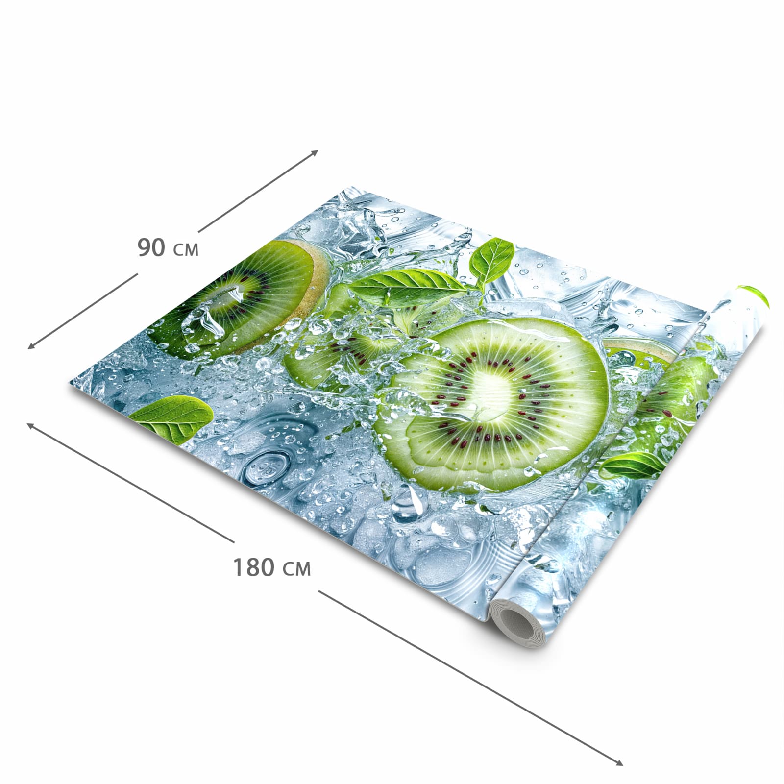Waschbarer Küchenteppich mit Motiv Frische Kiwi Splashes in der Grösse 90x240 cm