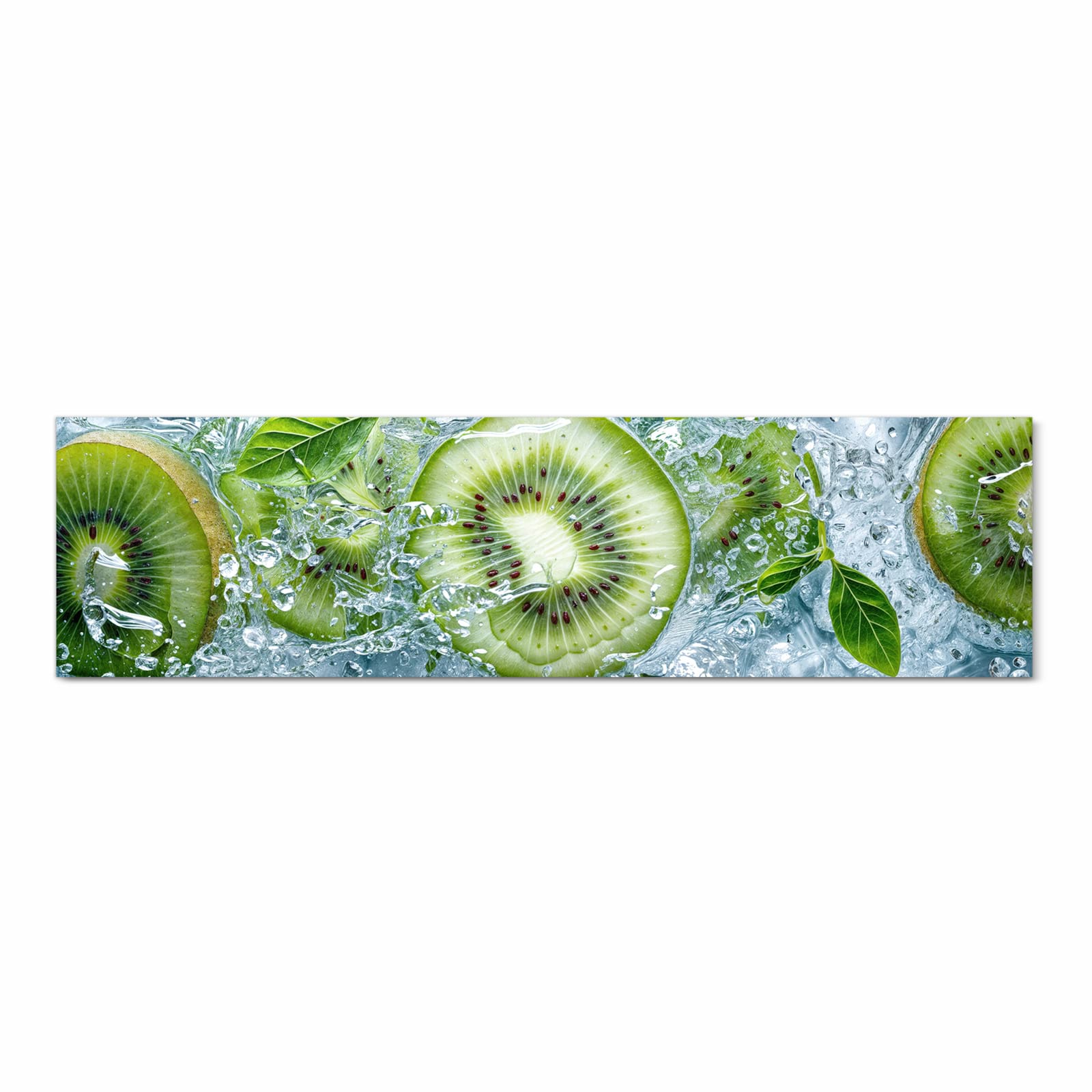 Formstabiler rutschfester Küchenteppich mit Motiv Frische Kiwi Splashes in Frontansicht