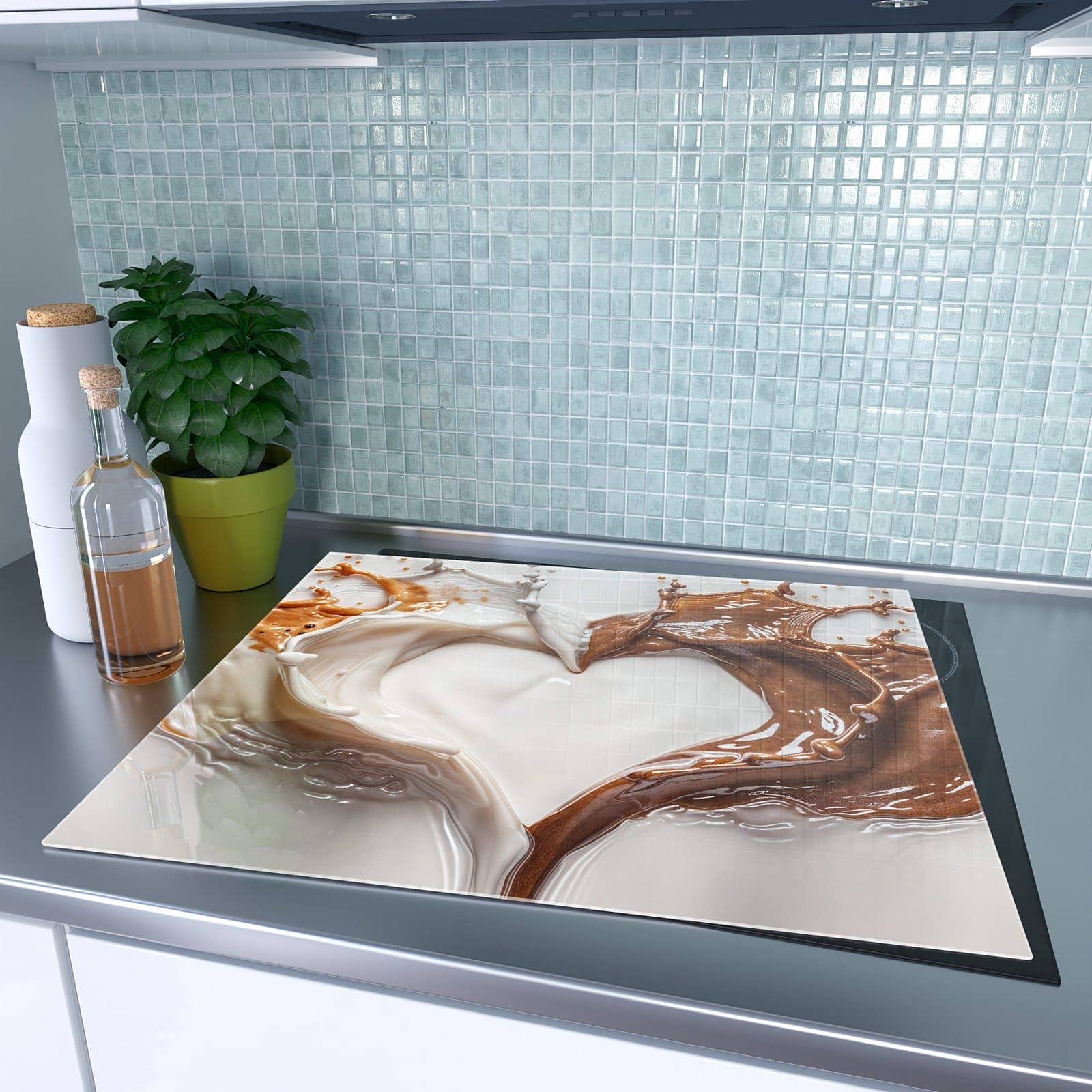 1-teilige Abdeckplatten für Ceranfeld mit Herzmuster Streifen-Motiv auf dem Ceranfeld
