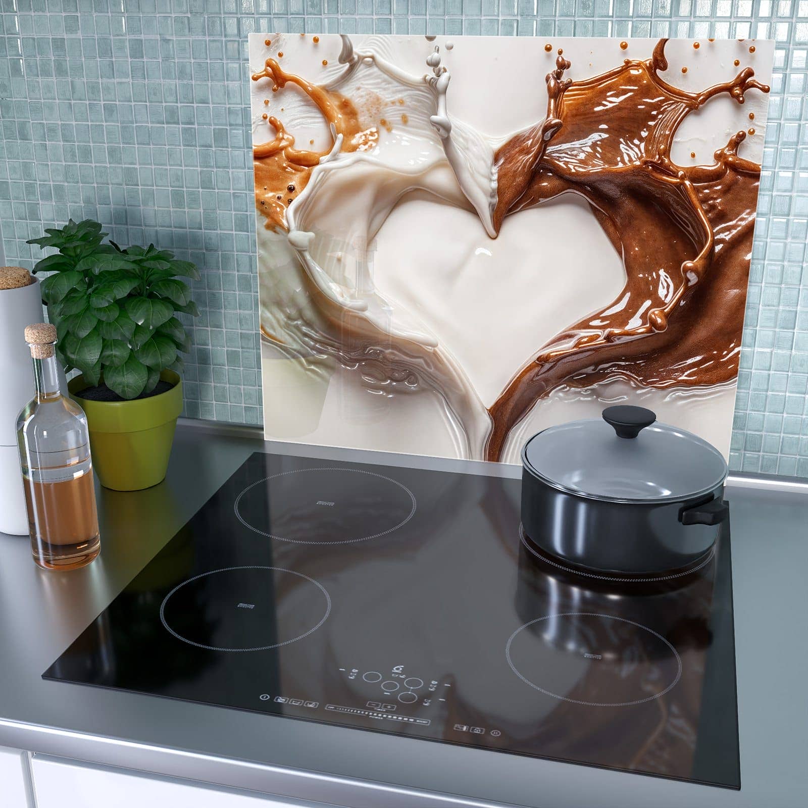 1-teilige Herdabdeckplatten aus Glas mit Herzmuster Streifen-Motiv als Spritzschutz hinter dem Kochfeld
