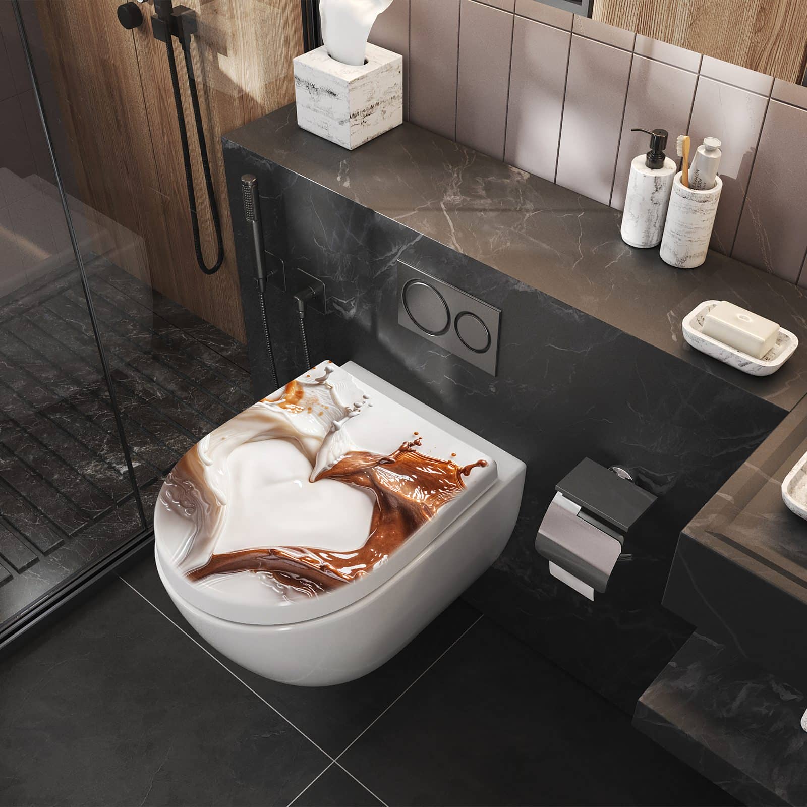 WC-Sitz mit Absenkautomatik Herzmuster Streifen