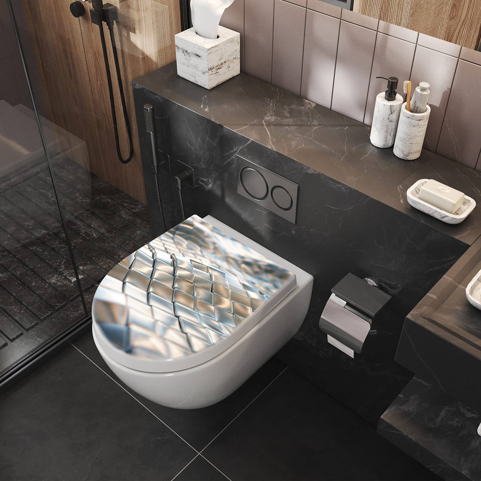 WC-Sitz mit Absenkautomatik Metallische Fläche