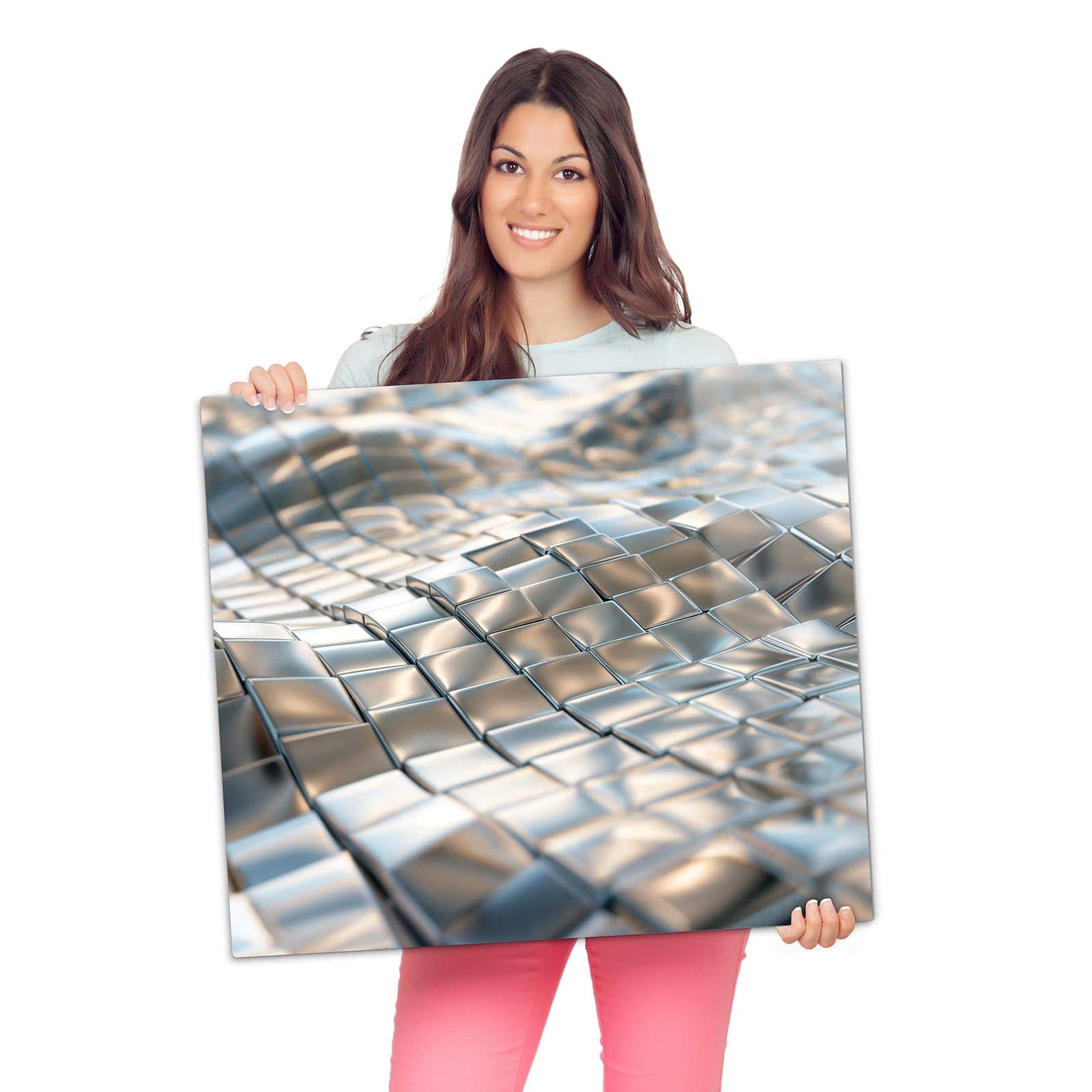 Ceranfeld Abdeckplatten mit Metallische Fläche-Motiv werden zur Größendarstellung gehalten