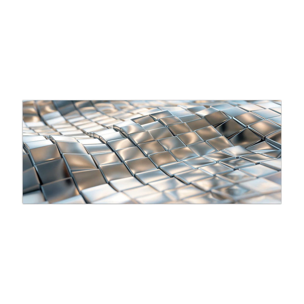 Küchenrückwand aus Glas Welle aus Metallfliesen im Hochformat, Motiv bildfüllend von vorn