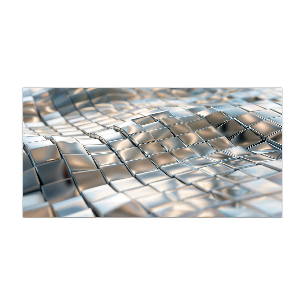 Küchenrückwand aus Glas Welle aus Metallfliesen im Hochformat, Motiv bildfüllend von vorn