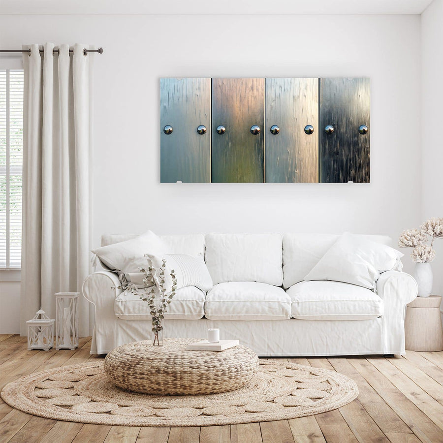 Maße Wandbild - Metallknöpfe auf Holz - Querformat