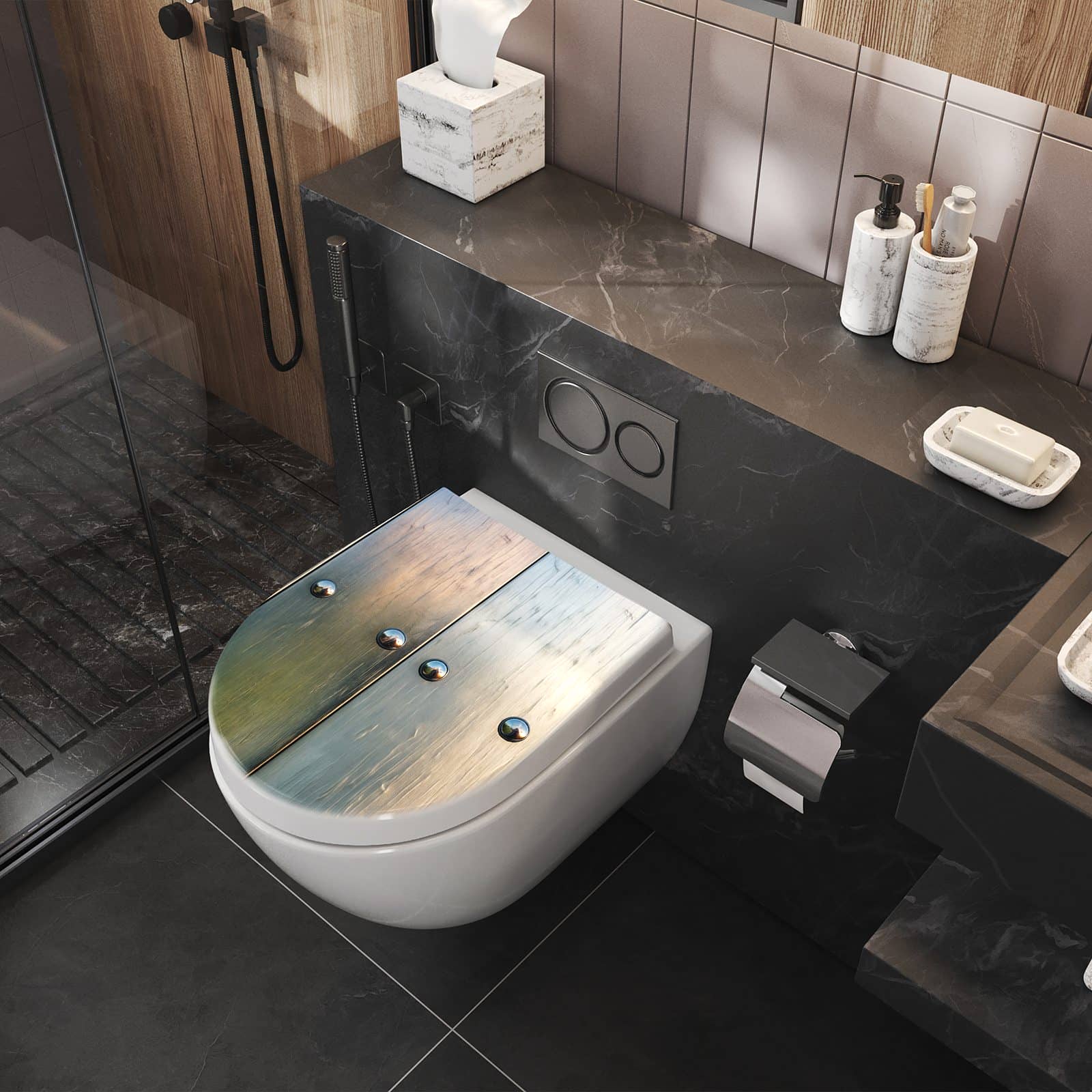 WC-Sitz mit Absenkautomatik Metallene Paneele