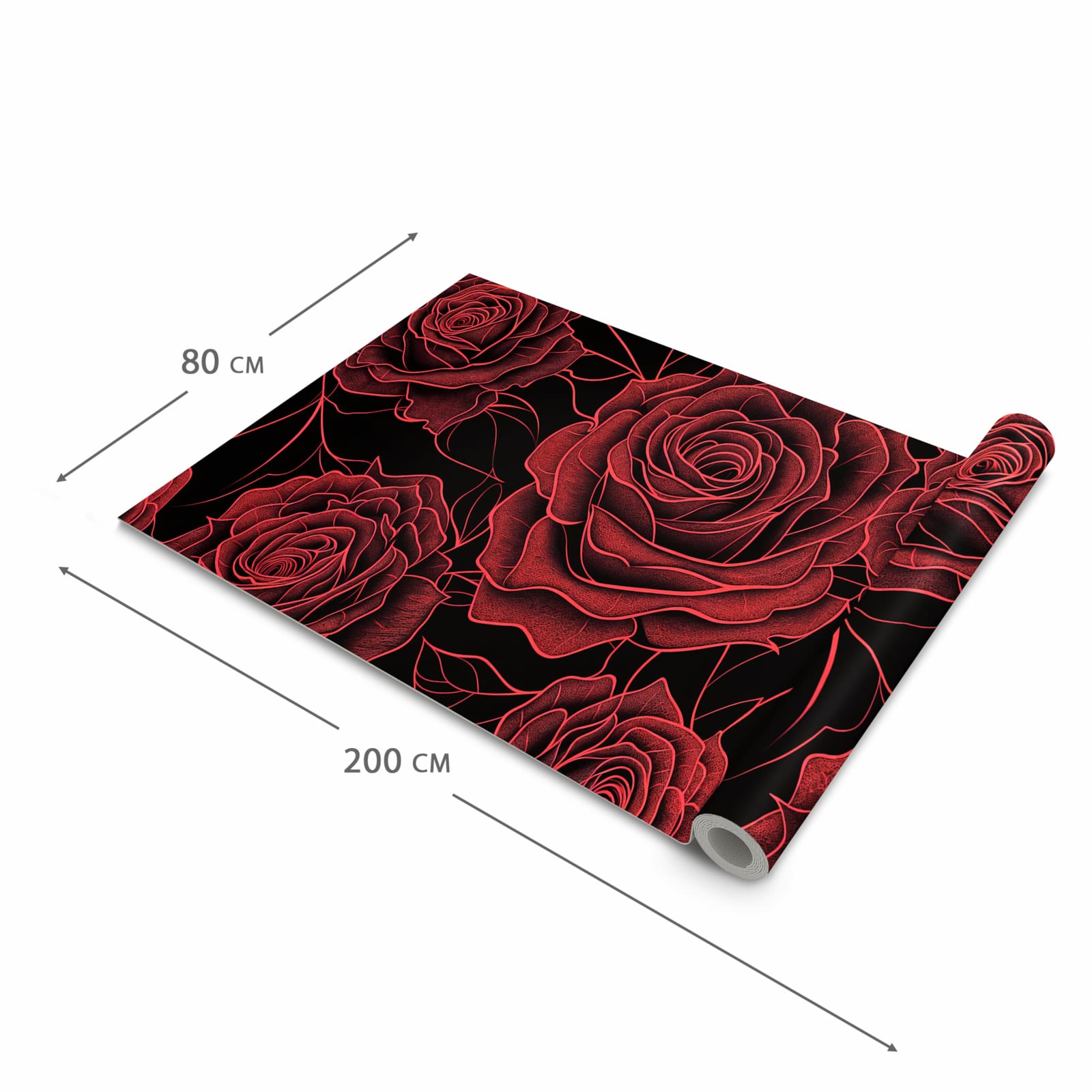 Waschbarer Bodenläufer Teppich mit Motiv Rosenmuster Schwarz in der Grösse 80x300 cm