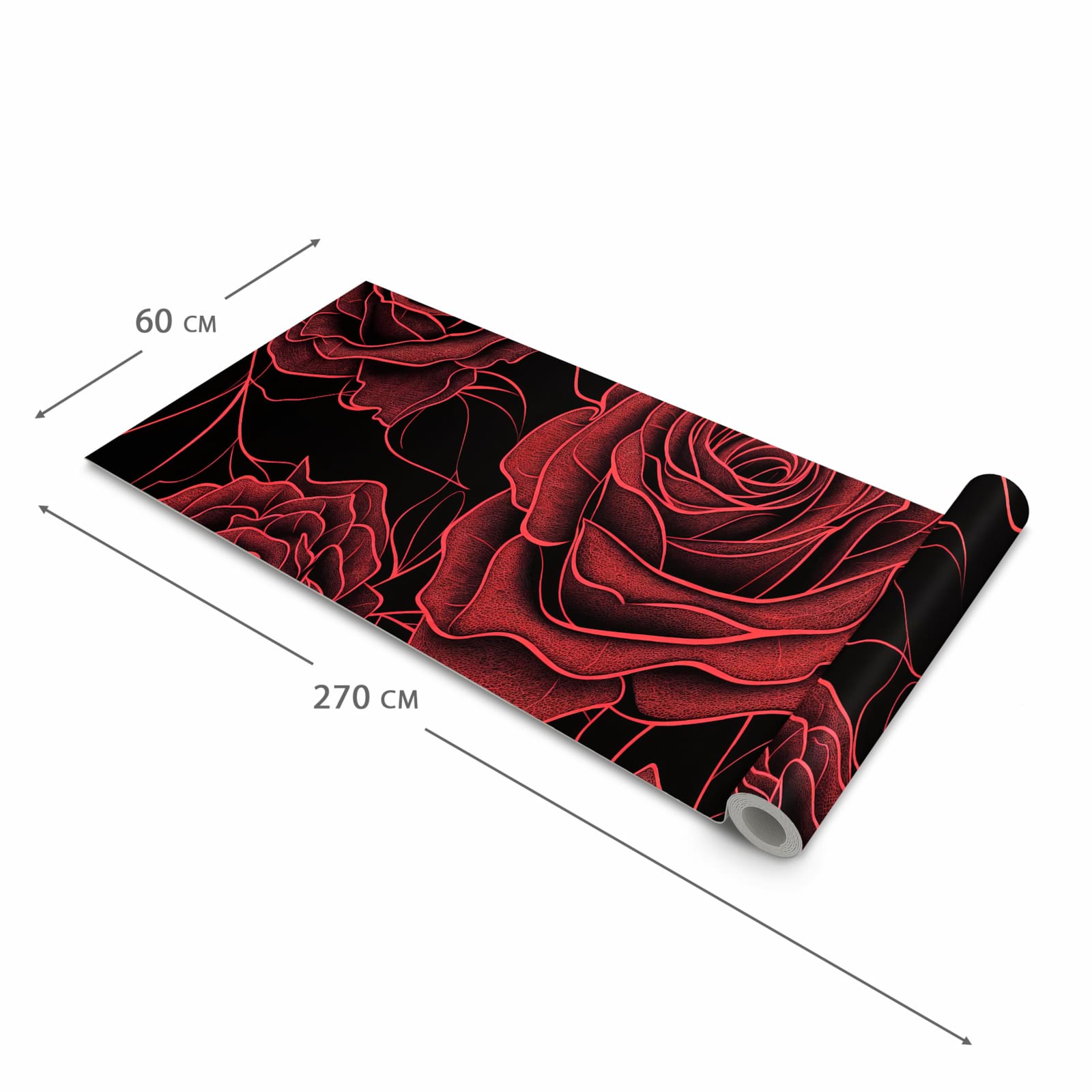 Waschbarer Teppich für Esstisch mit Motiv Rosenmuster Schwarz in der Größe 80x300 cm