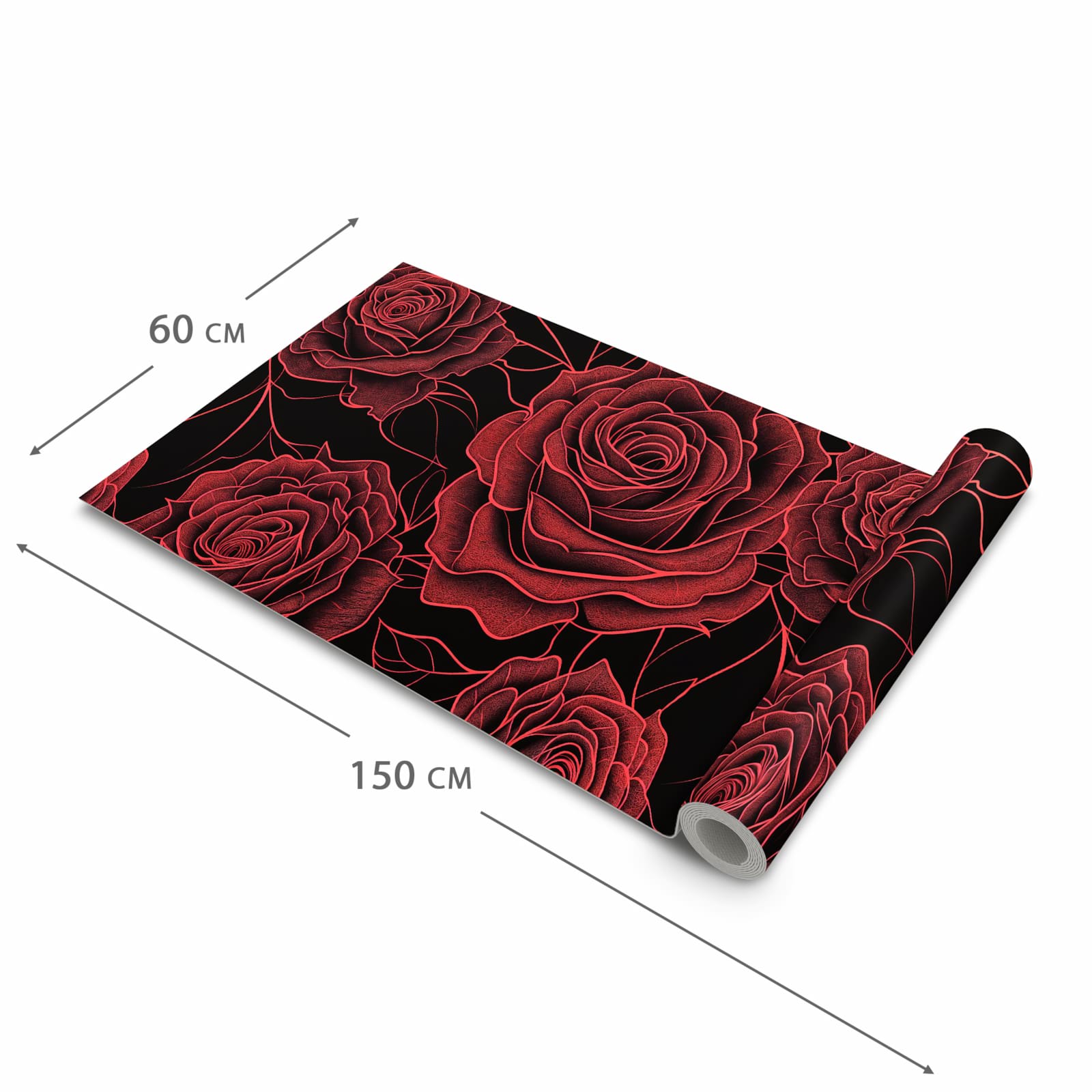 Komfortabler rutschfester Teppich mit Motiv Rosenmuster Schwarz in der Grösse 80x300 cm