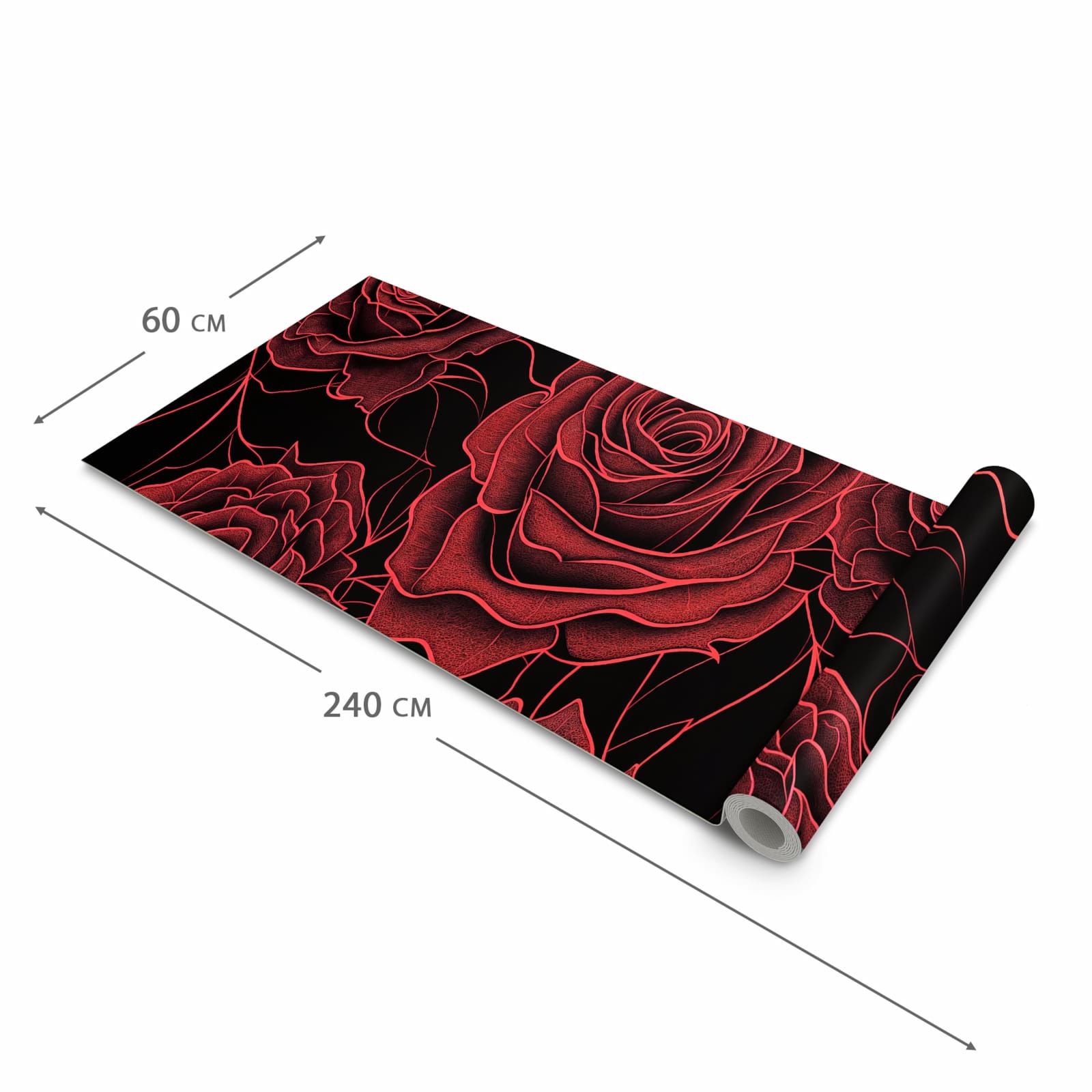 Waschbarer Teppich fürs Esszimmer mit Motiv Rosenmuster Schwarz in der Größe 80x300 cm