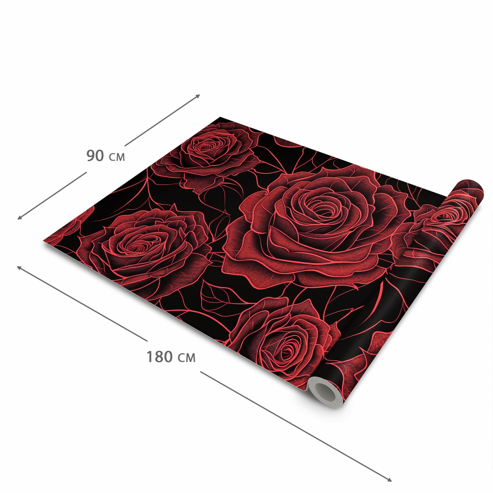 Bodenschonender rutschfester Küchenteppich mit Motiv Rosenmuster Schwarz in der Grösse 80x300 cm