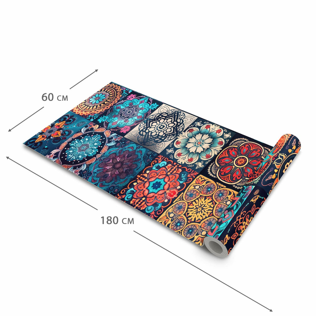 Zeitsparender Küchenläufer mit Motiv Mandala Mosaik Teppich in der Grösse 80x300 cm