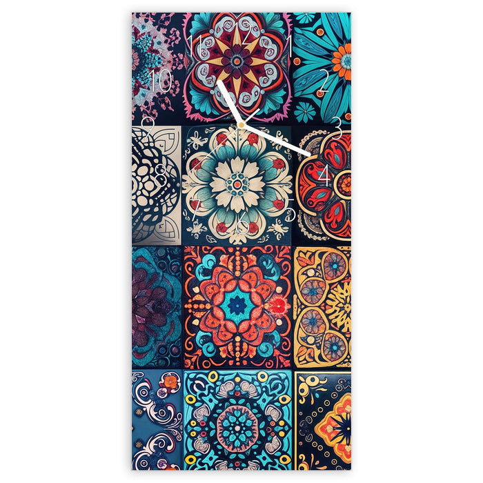 Wanduhr Mandala Mosaik Teppich aus Glas – Hochformat 30 × 60 cm mit Ziffernblatt Elegant