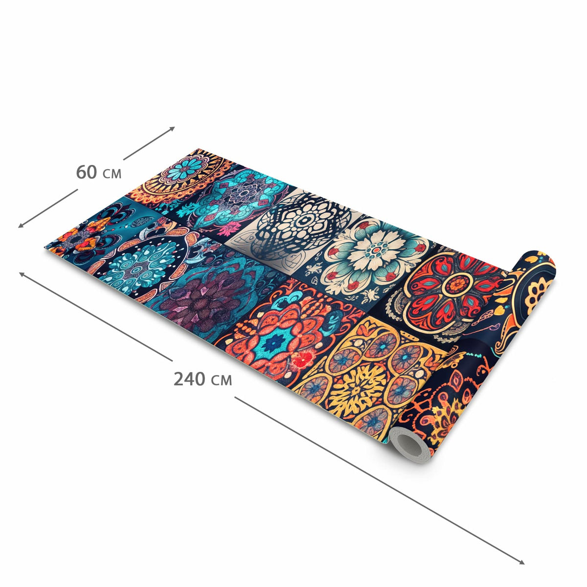 Geräuschdämpfender Küchenvorleger mit Motiv Mandala Mosaik Teppich in der Größe 80x300 cm