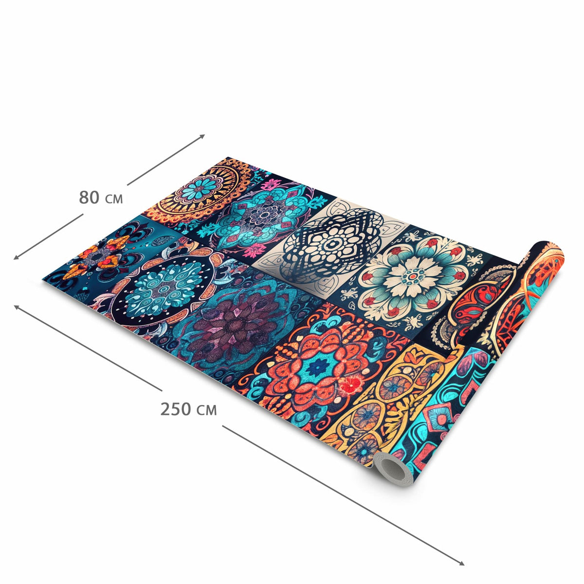Fleckenresistenter waschbarer Läufer Küche mit Motiv Mandala Mosaik Teppich in der Grösse 80x300 cm