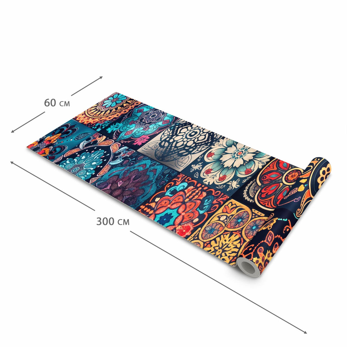UV-beständiger Küchenläufer mit Motiv Mandala Mosaik Teppich in der Grösse 80x300 cm