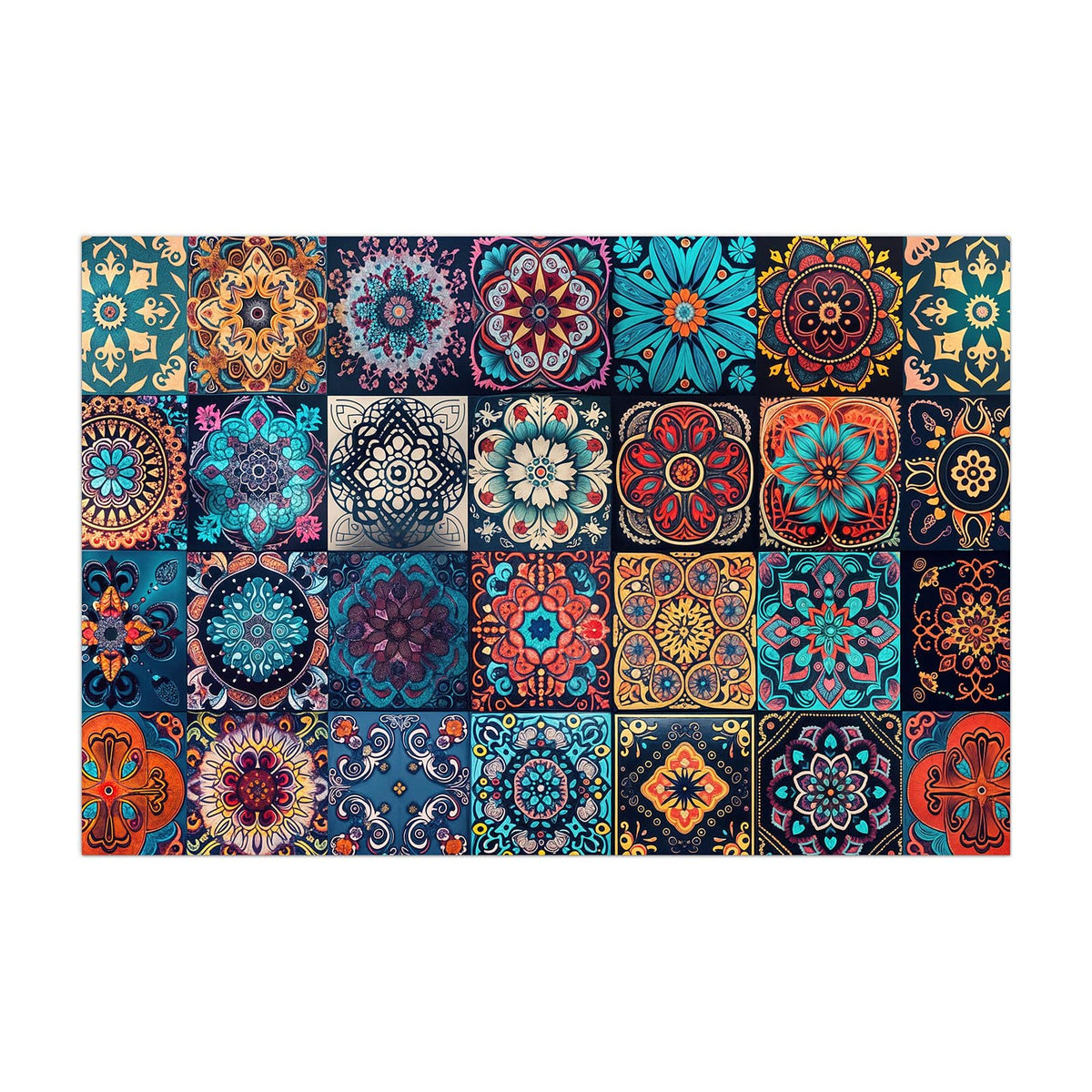 Küchenrückwand aus Glas Kacheln mit Mandalas im Hochformat, Motiv bildfüllend von vorn