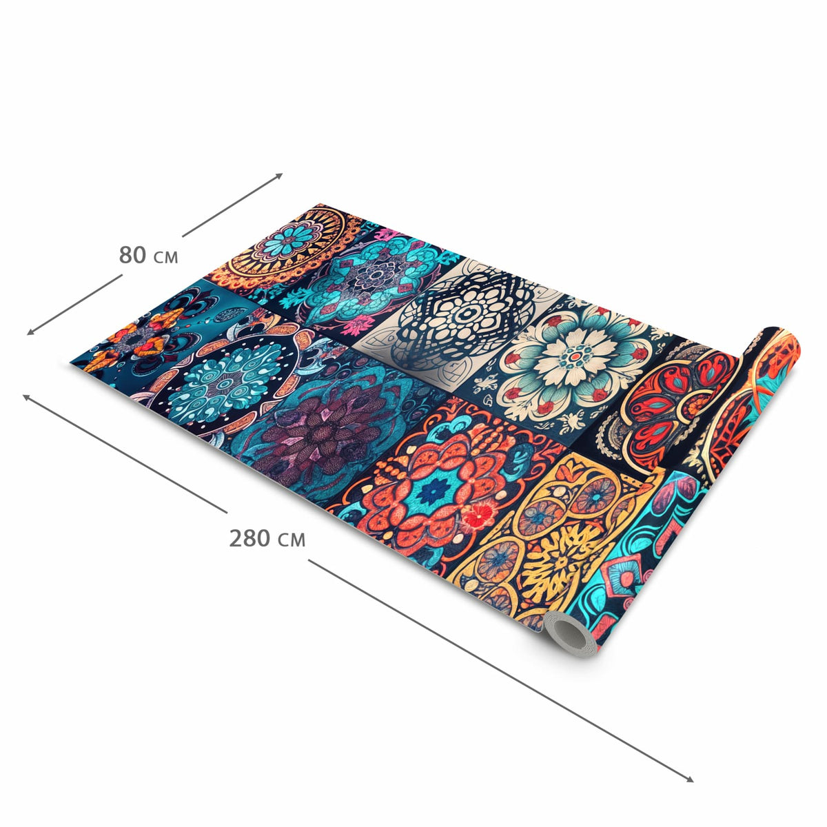 Schmutzabweisender waschbarer Küchenläufer mit Motiv Mandala Mosaik Teppich in der Größe 80x300 cm