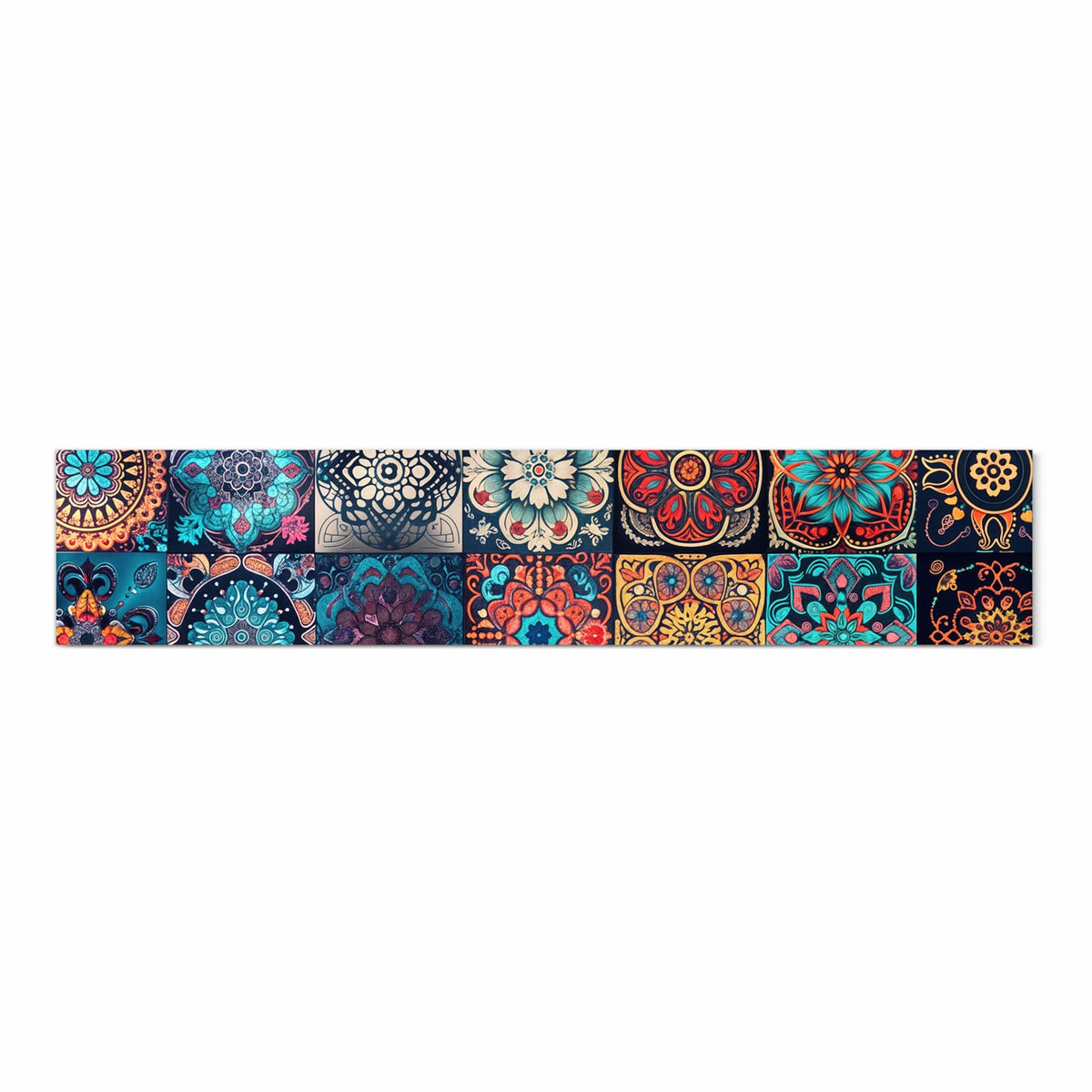 Dünner Küchenteppich mit Motiv Mandala Mosaik Teppich in Frontansicht für Ordnung & Übersicht