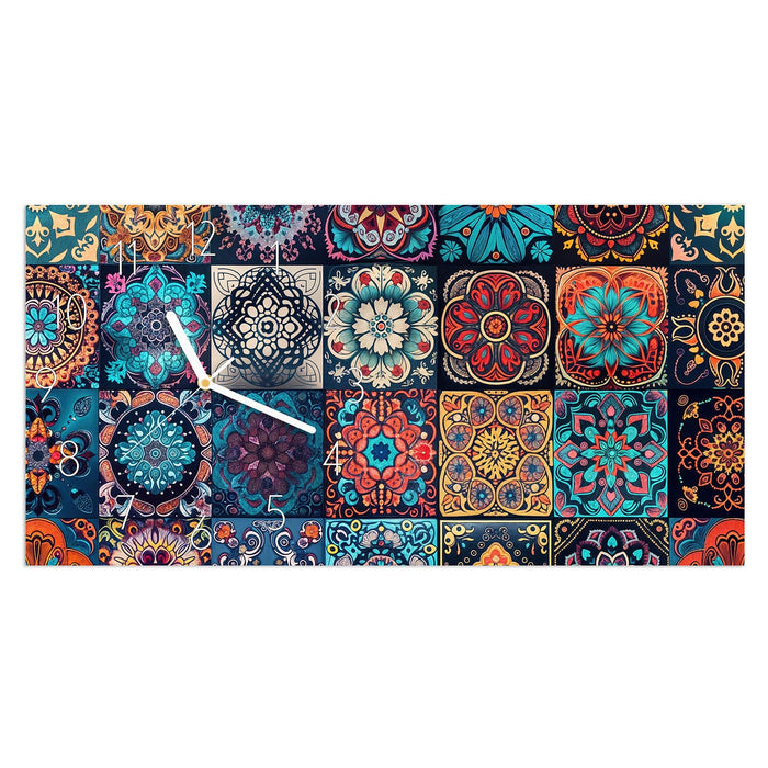 Wanduhr Mandala Mosaik Teppich aus Glas – Querformat 60 × 30 cm mit Ziffernblatt Elegant