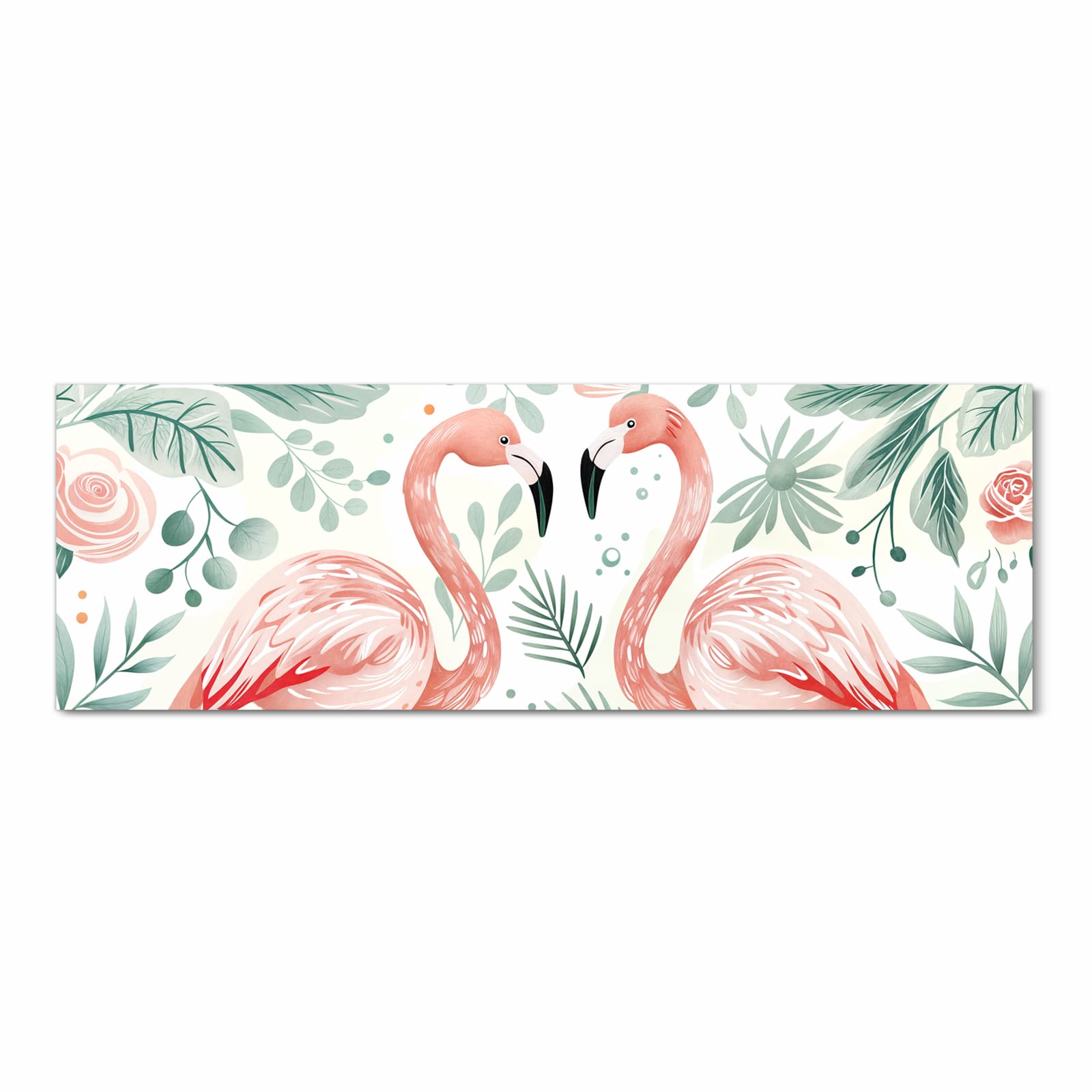 Zeitsparender Küchenteppich mit Motiv Flamingo Blätter in Frontansicht für die Küche