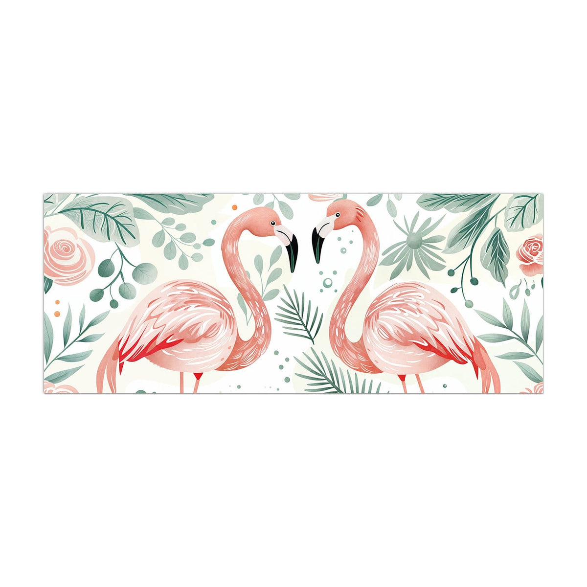Küchenrückwand aus Glas Flamingos in Pastell im Hochformat, Motiv bildfüllend von vorn