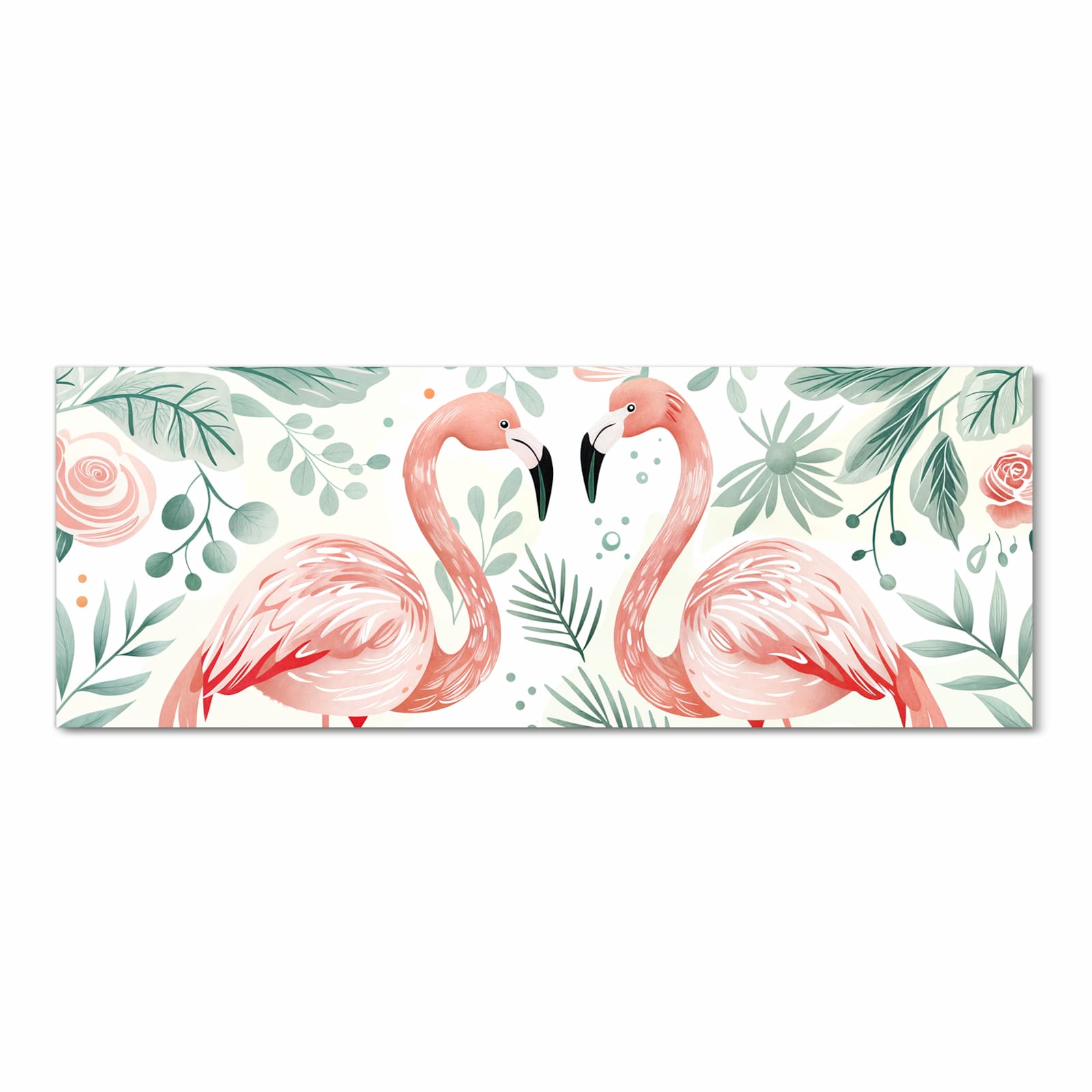 Strapazierfähiger Teppichläufer für die Küche mit Motiv Flamingo Blätter in Frontansicht