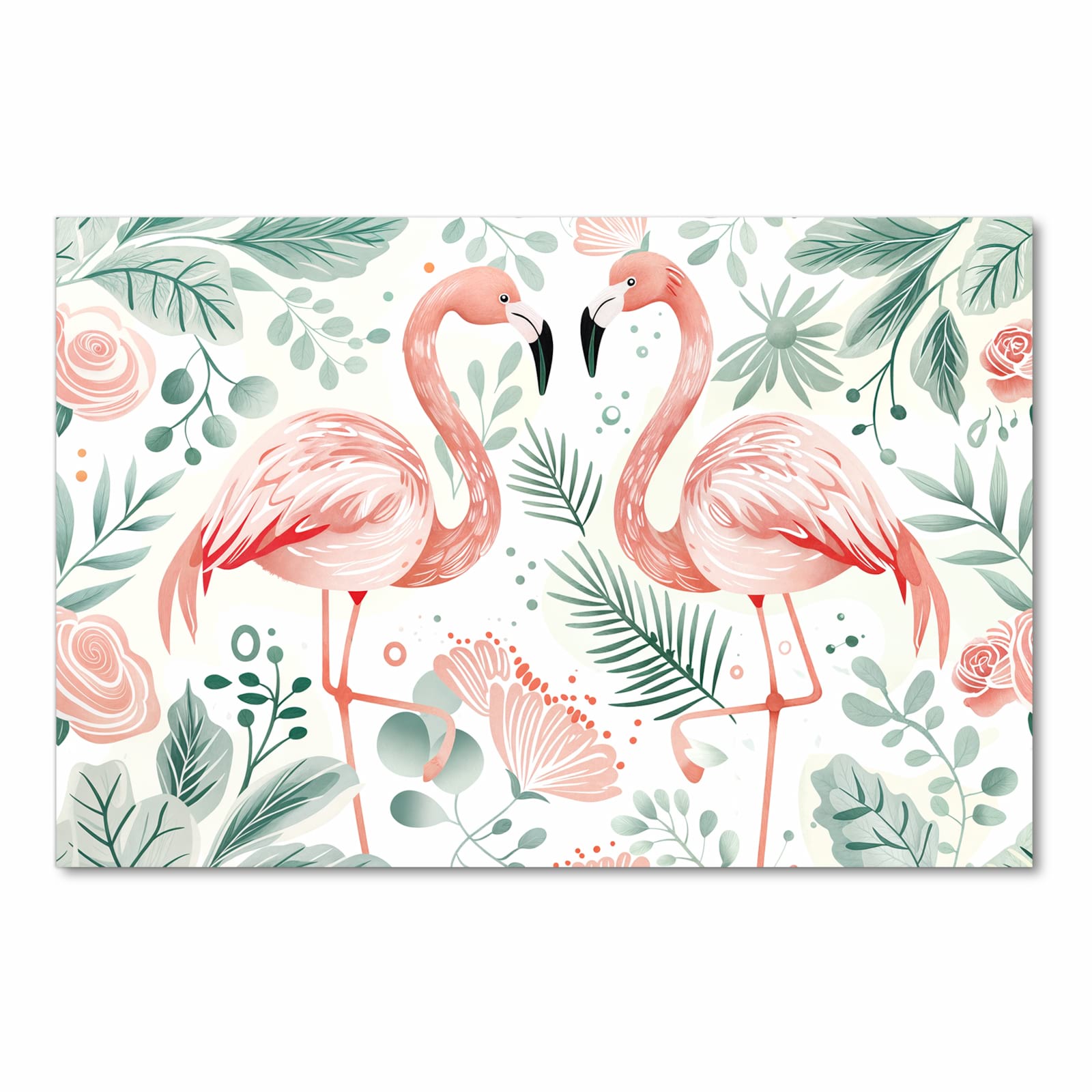 Rutschfester Küchenvorleger mit Motiv Flamingo Blätter in Frontansicht