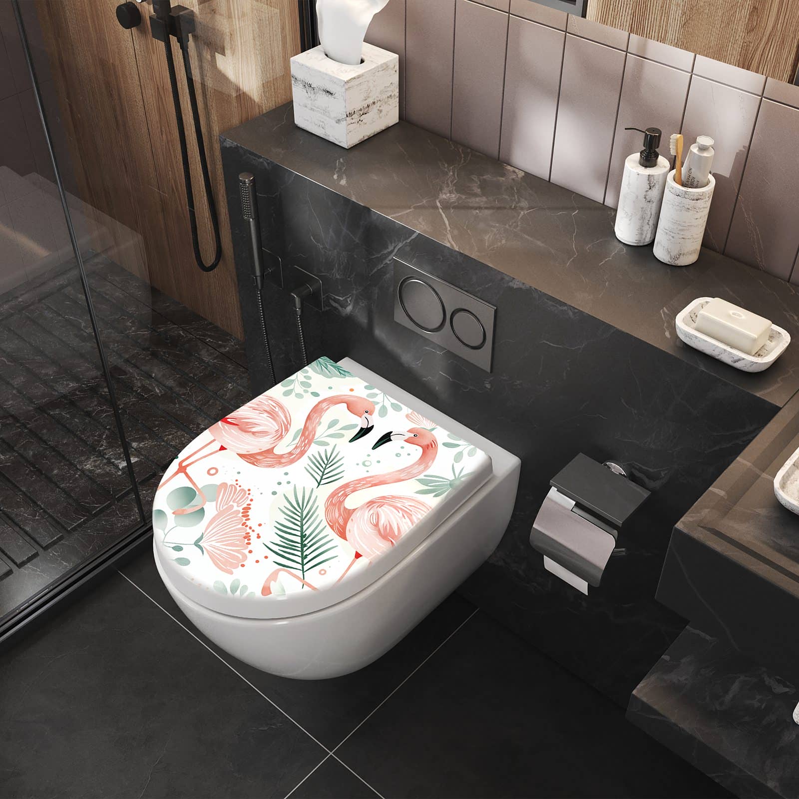 WC-Sitz mit Absenkautomatik Flamingo Blätter