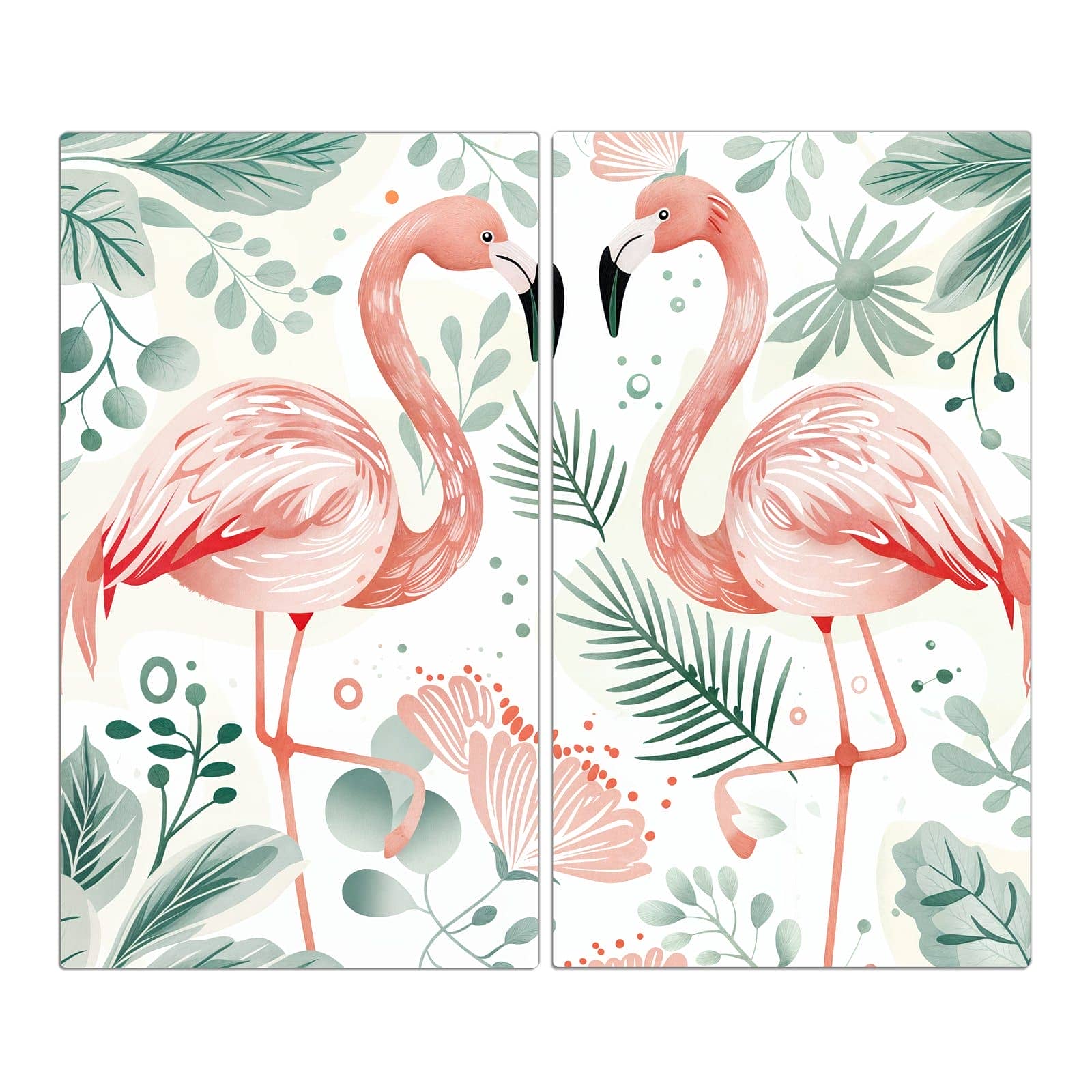 2-teilige Abdeckplatten für Herd mit Flamingo Blätter-Motiv in der Frontansicht #grösse_2-Teilig (60x52cm)
