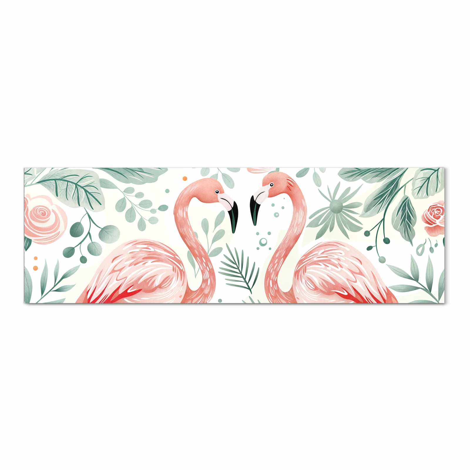 Waschbarer Küchenteppich mit Motiv Flamingo Blätter in Frontansicht für einfache Reinigung