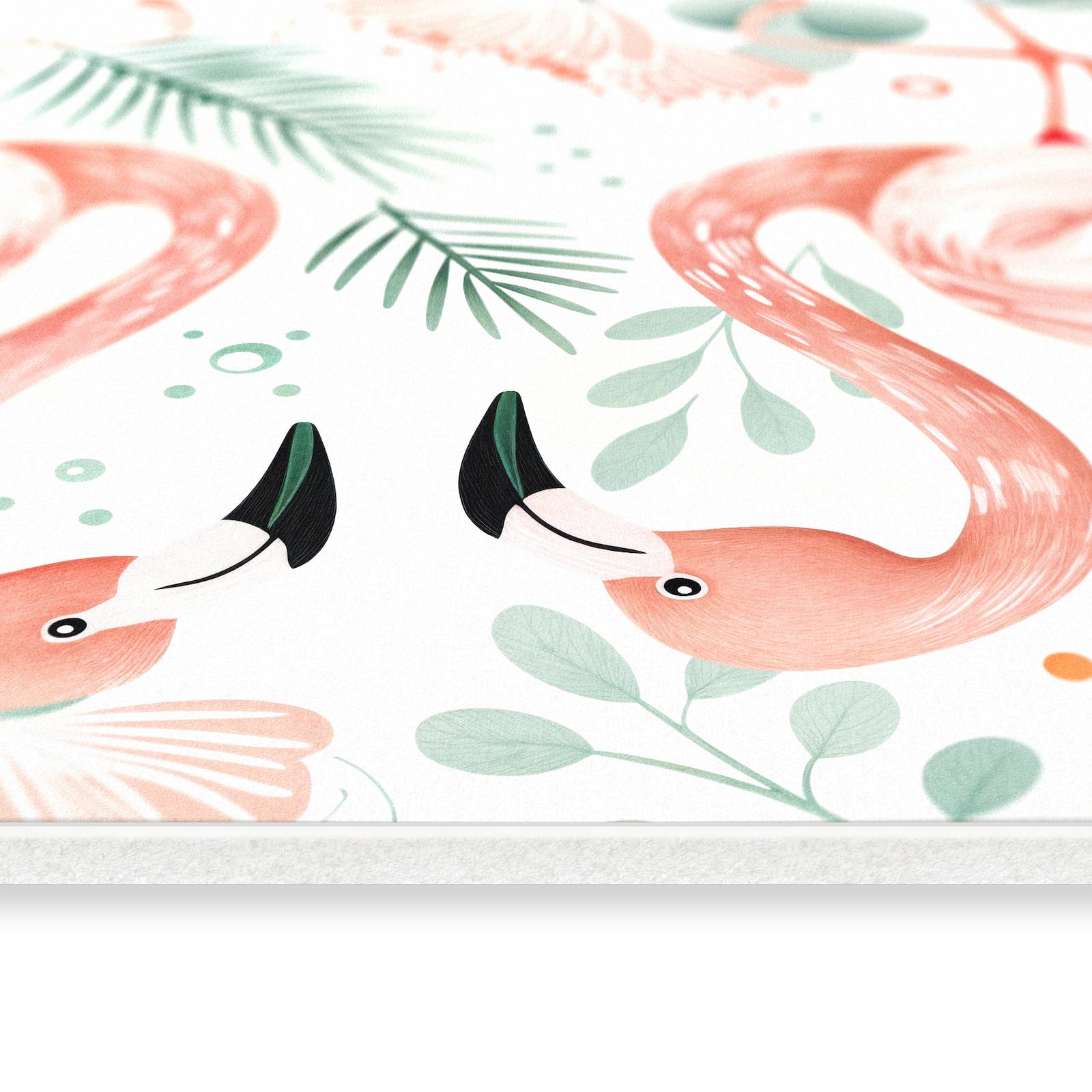 Strapazierfähiger Küchenteppich mit Motiv Flamingo Blätter in seitlicher Ansicht