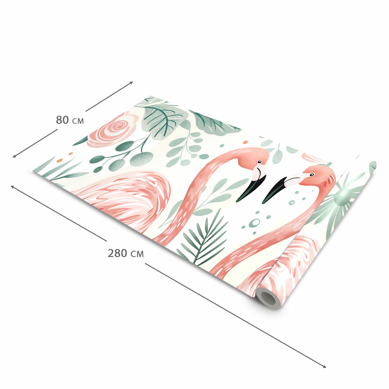 Bodenschonender Küchenteppich mit Motiv Flamingo Blätter in der Grösse 80x280 cm