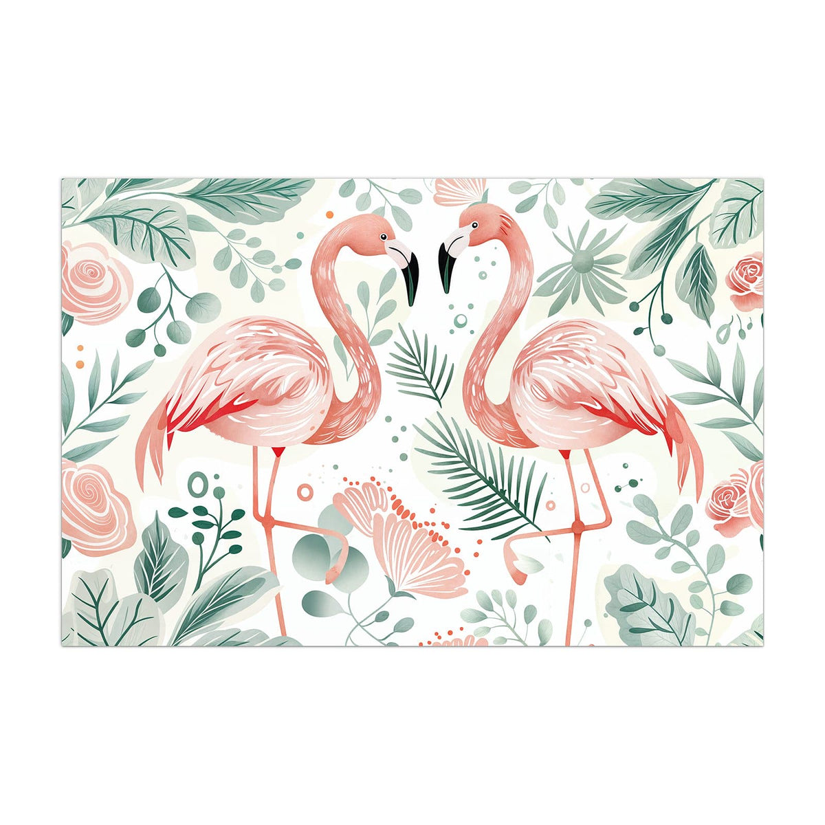 Küchenrückwand aus Glas Flamingos in Pastell im Hochformat, Motiv bildfüllend von vorn