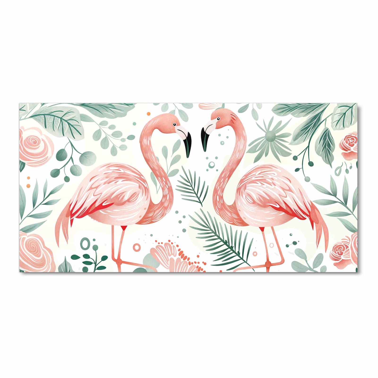 Formstabiler Küchenteppich mit Motiv Flamingo Blätter in Frontansicht