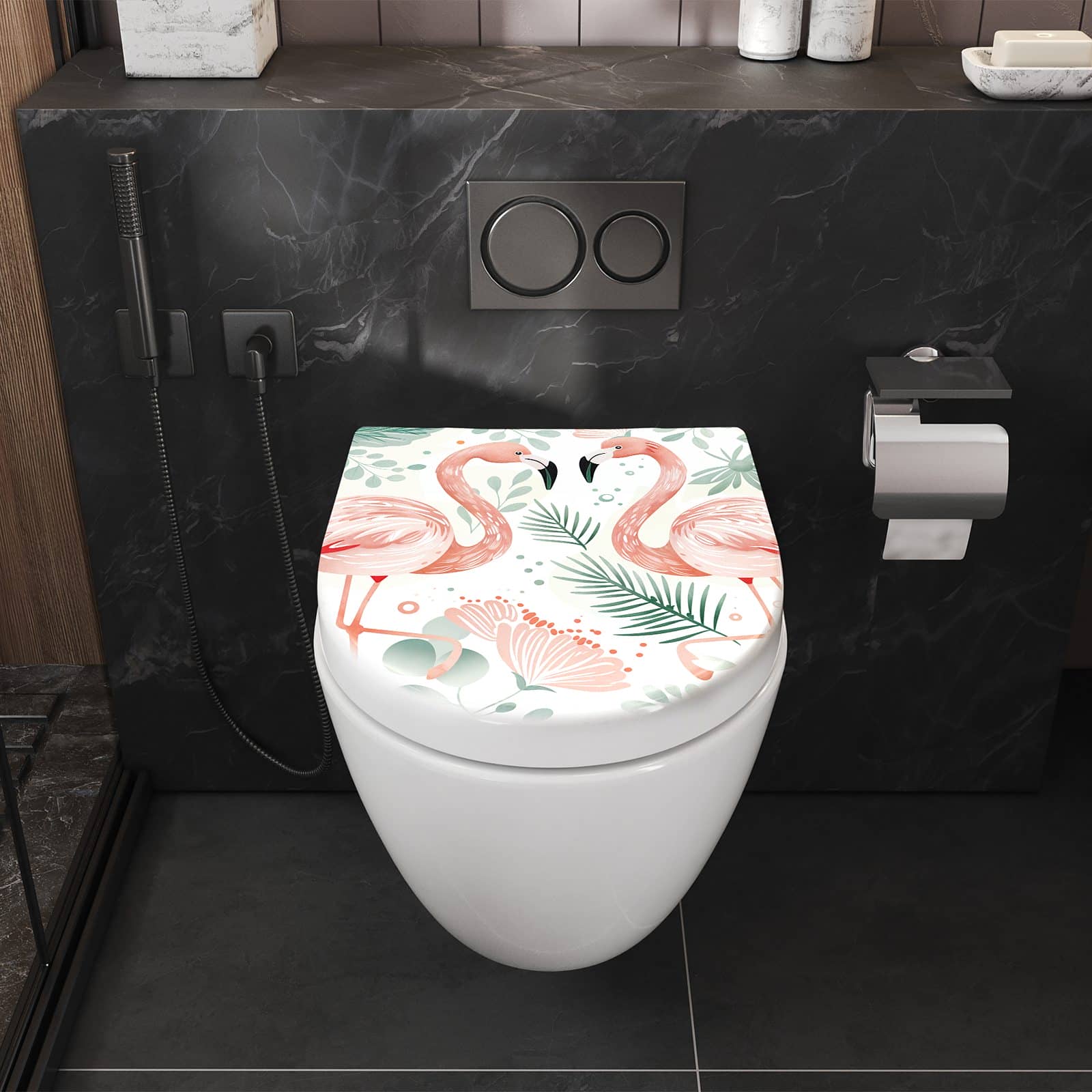 WC-Sitz mit Absenkautomatik Flamingo Blätter