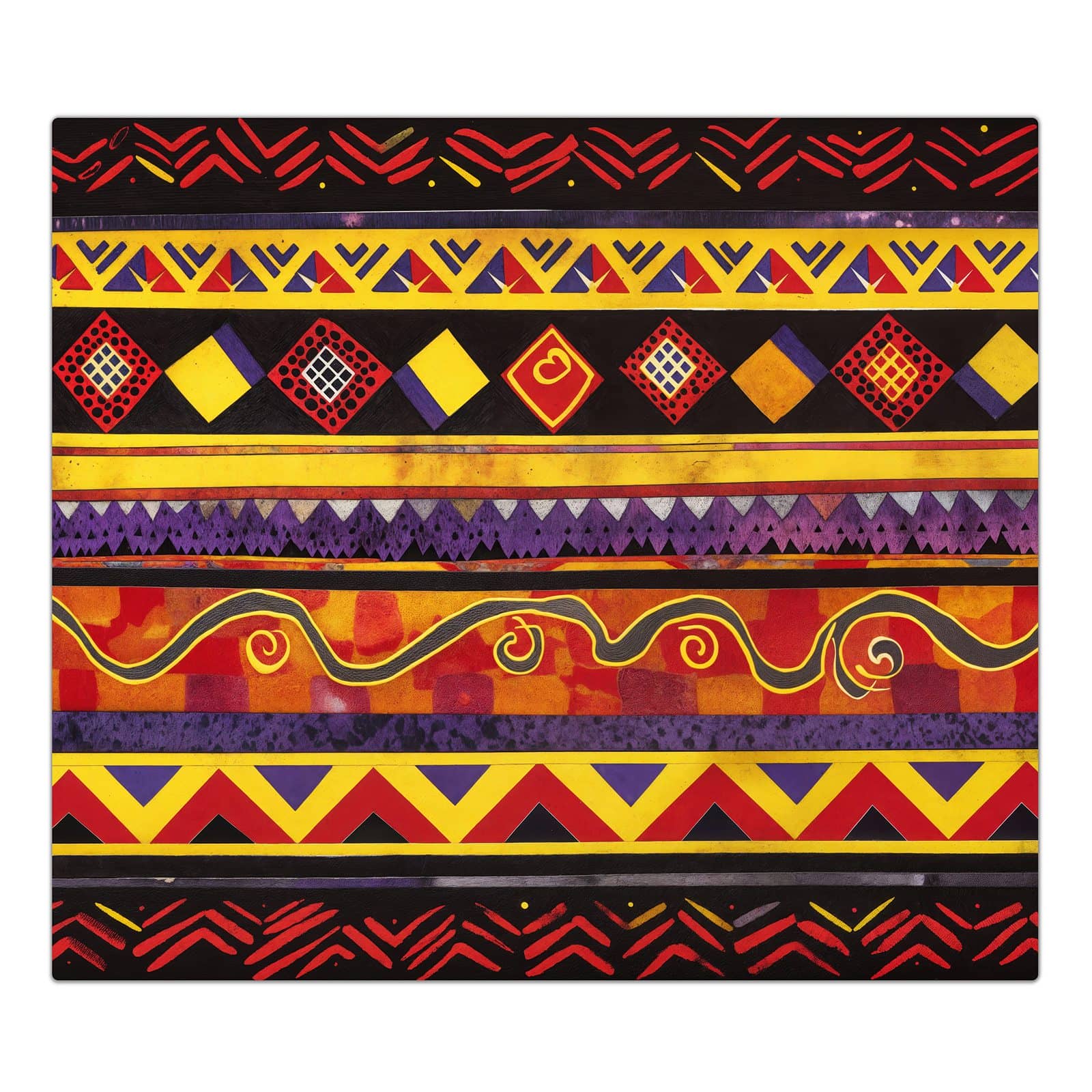 1-teilige Abdeckplatte für Ceranfeld mit Ethno Muster Schwarz Rot-Motiv in der Frontansicht #grösse_1-Teilig (60x52cm)
