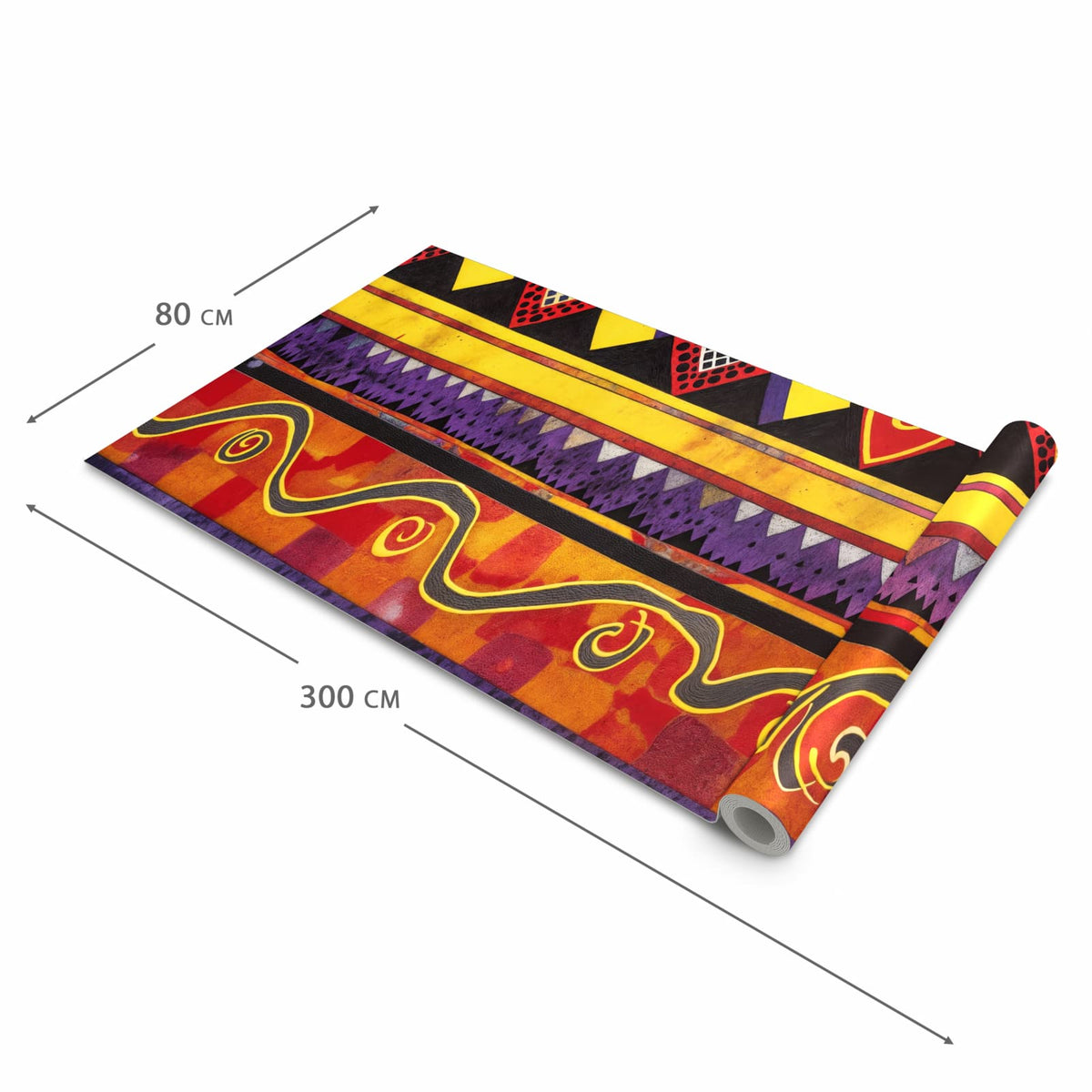 Flacher rutschfester Küchenläufer mit Motiv Ethno Muster Schwarz Rot in der Grösse 80x280 cm