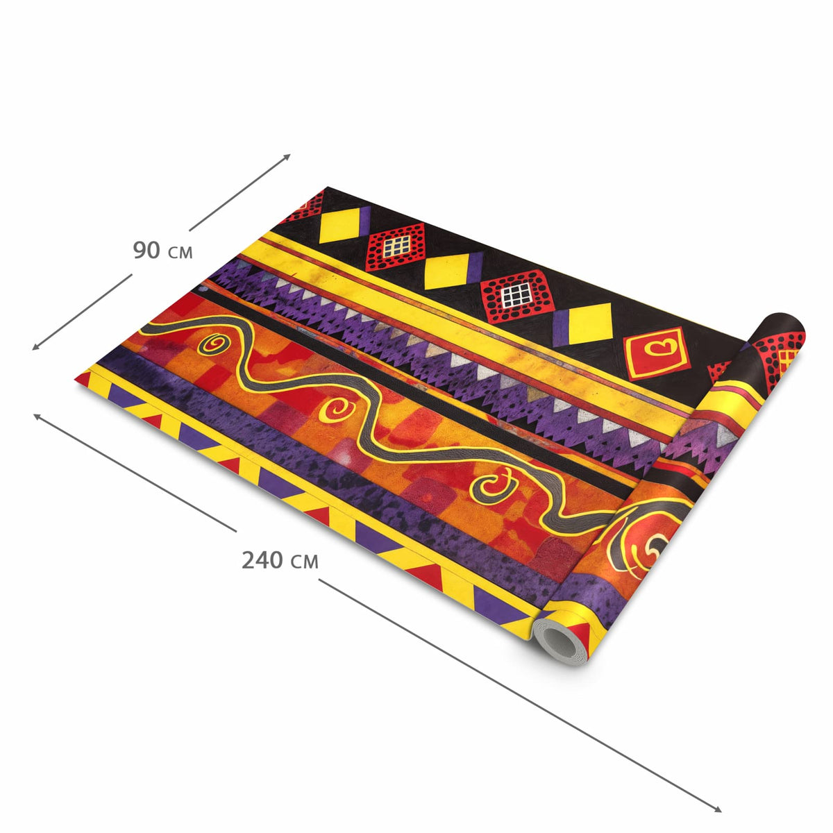 Komfortabler Küchenläufer nach Maß mit Motiv Ethno Muster Schwarz Rot in der Größe 80x280 cm